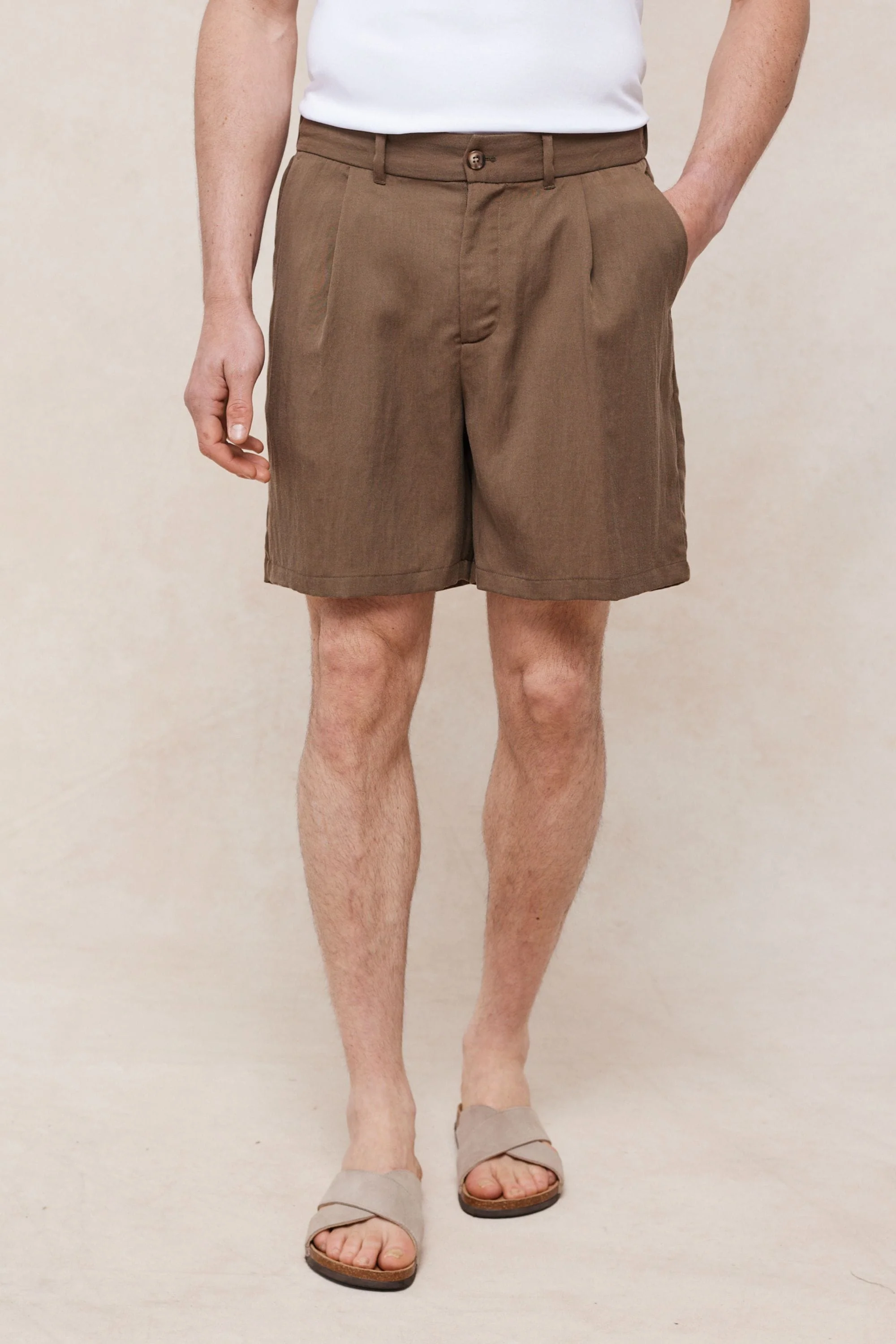 Caio Fluid Twill Short - Brown - Image 3