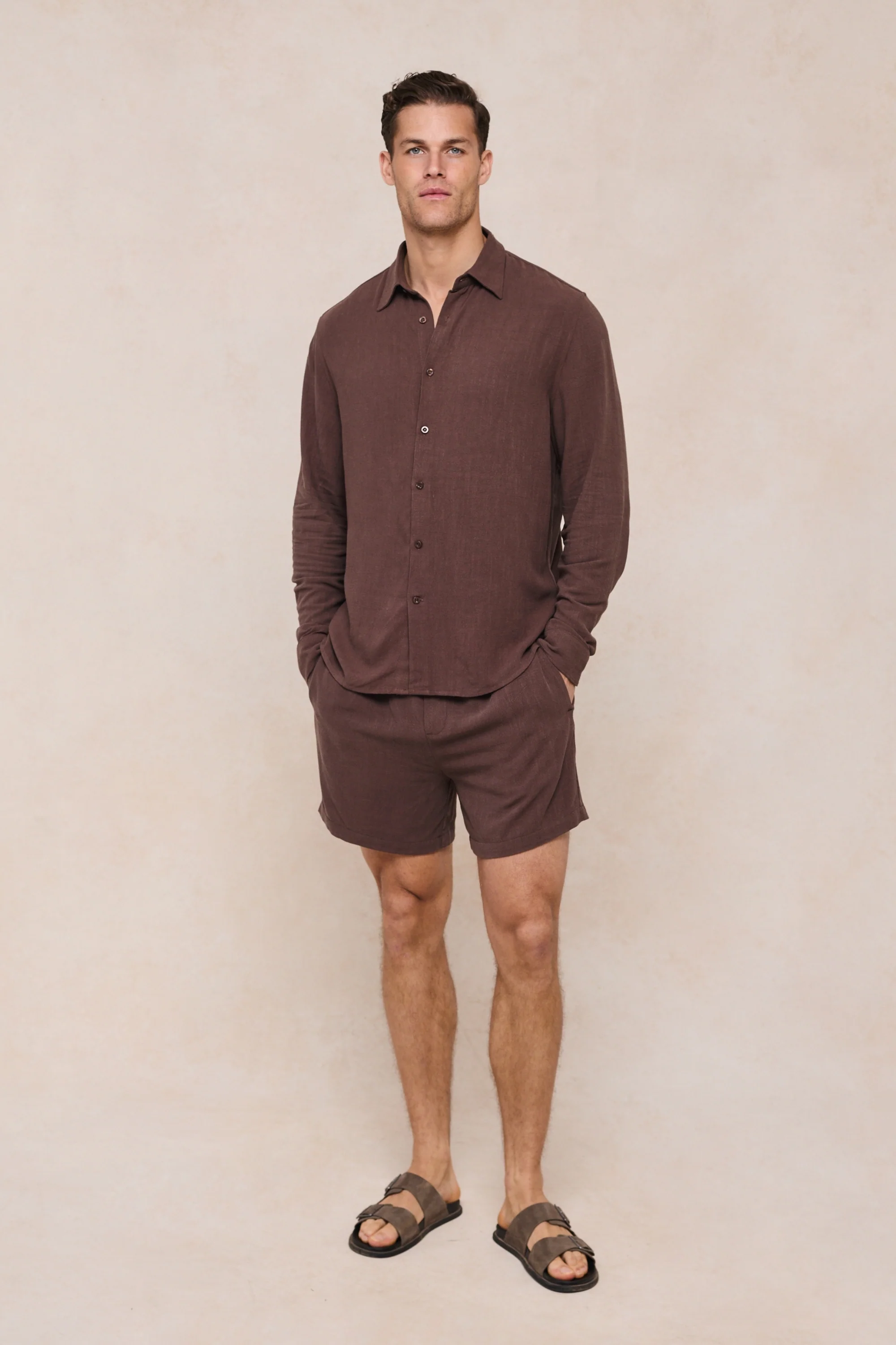 Cami Linen Classic Collar Shirt - Brown - Image 4
