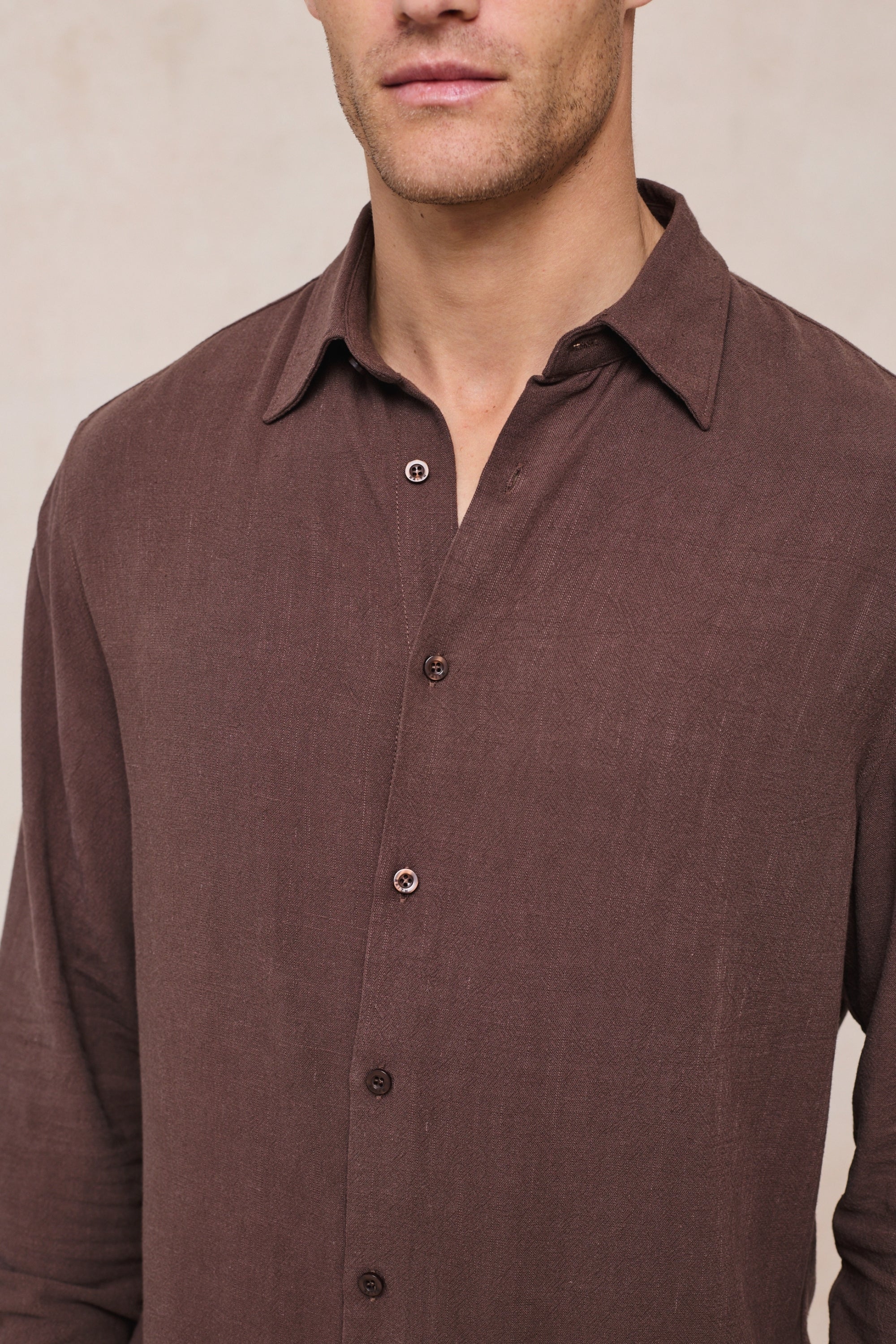 Cami Linen Classic Collar Shirt - Brown - Image 6