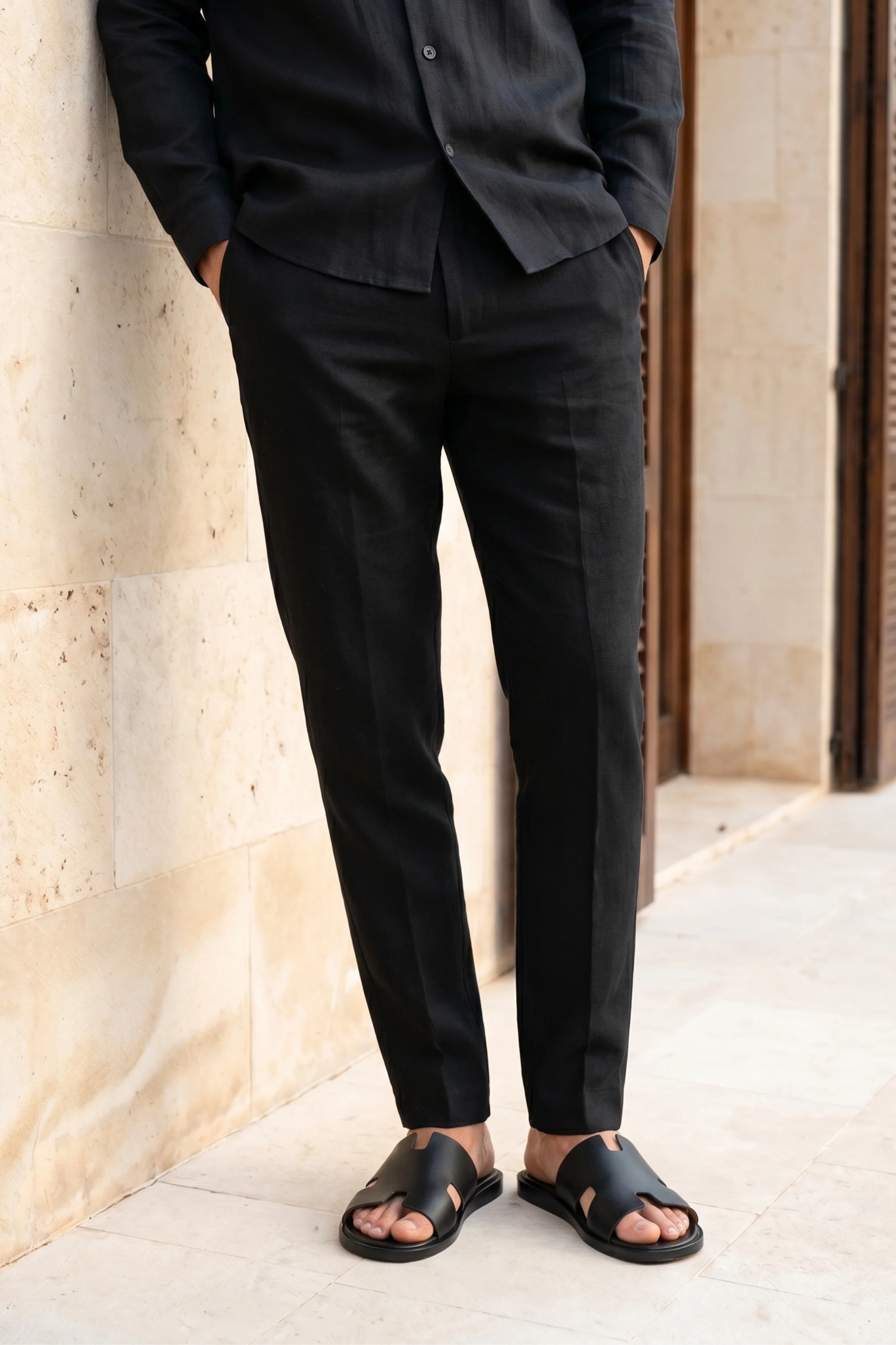 Cami Linen Straight Leg Trouser - Black - Image 3