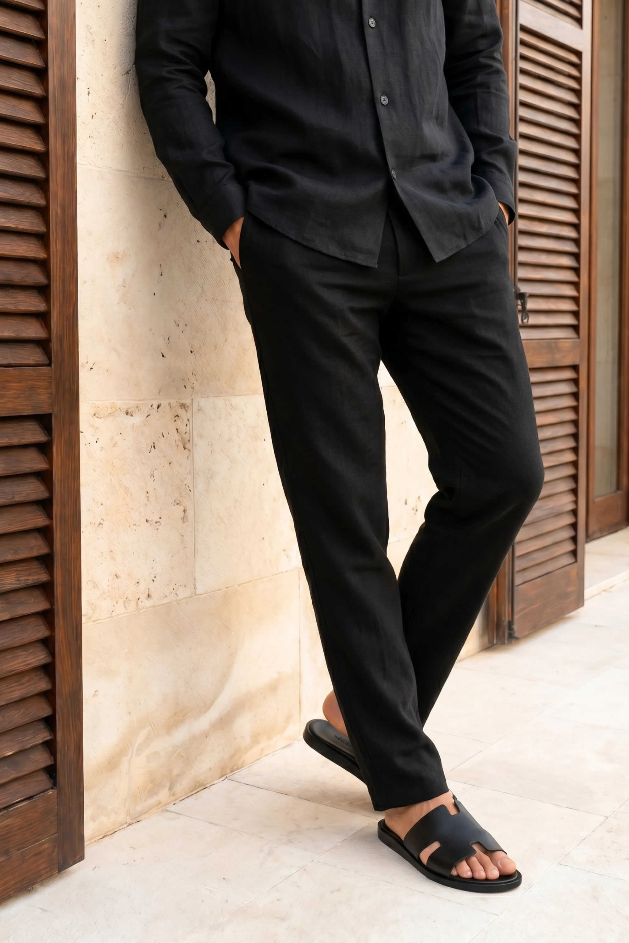 Cami Linen Straight Leg Trouser - Black - Image 4