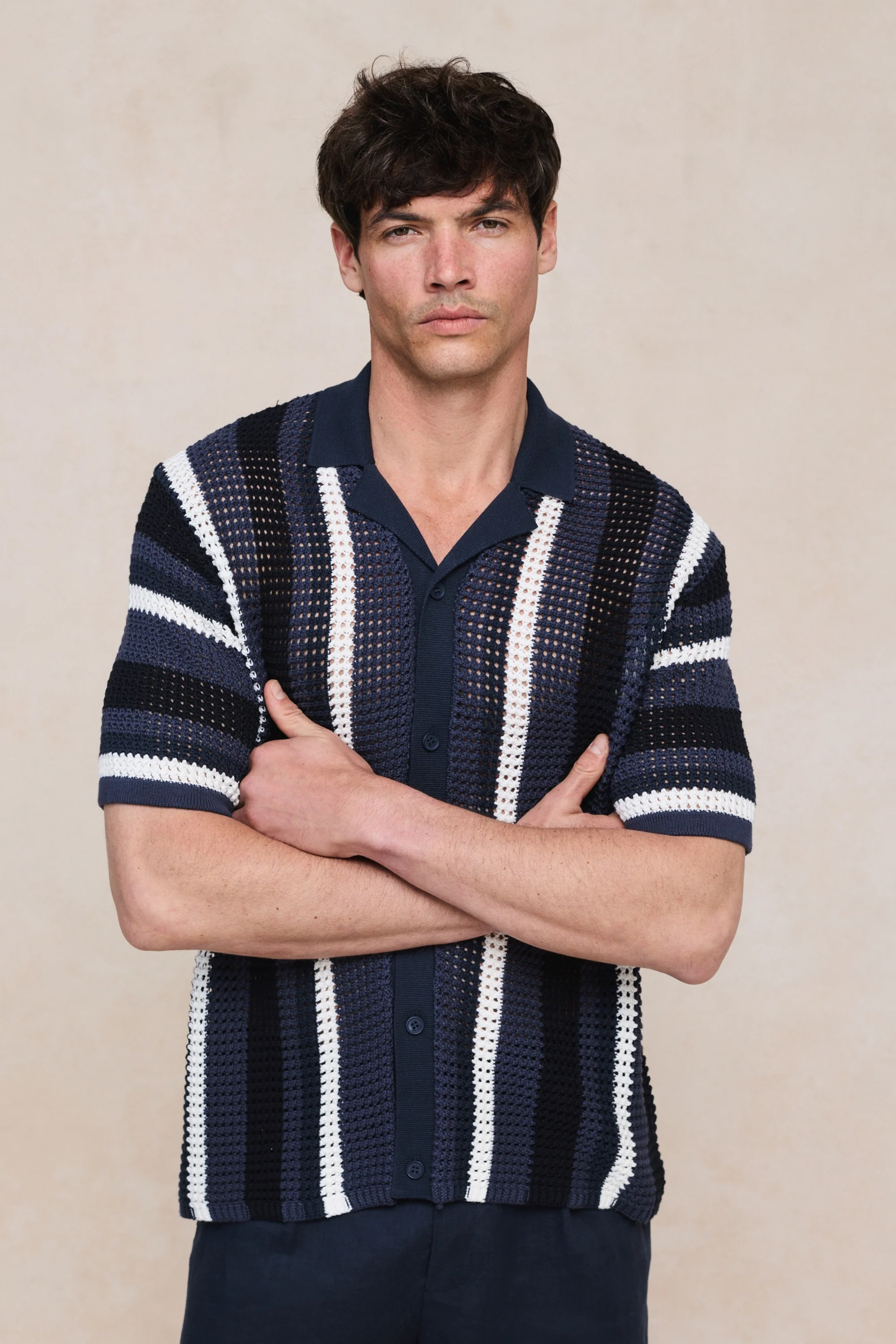 Dell'Amore Crochet Knit Shirt - Navy - Image 3