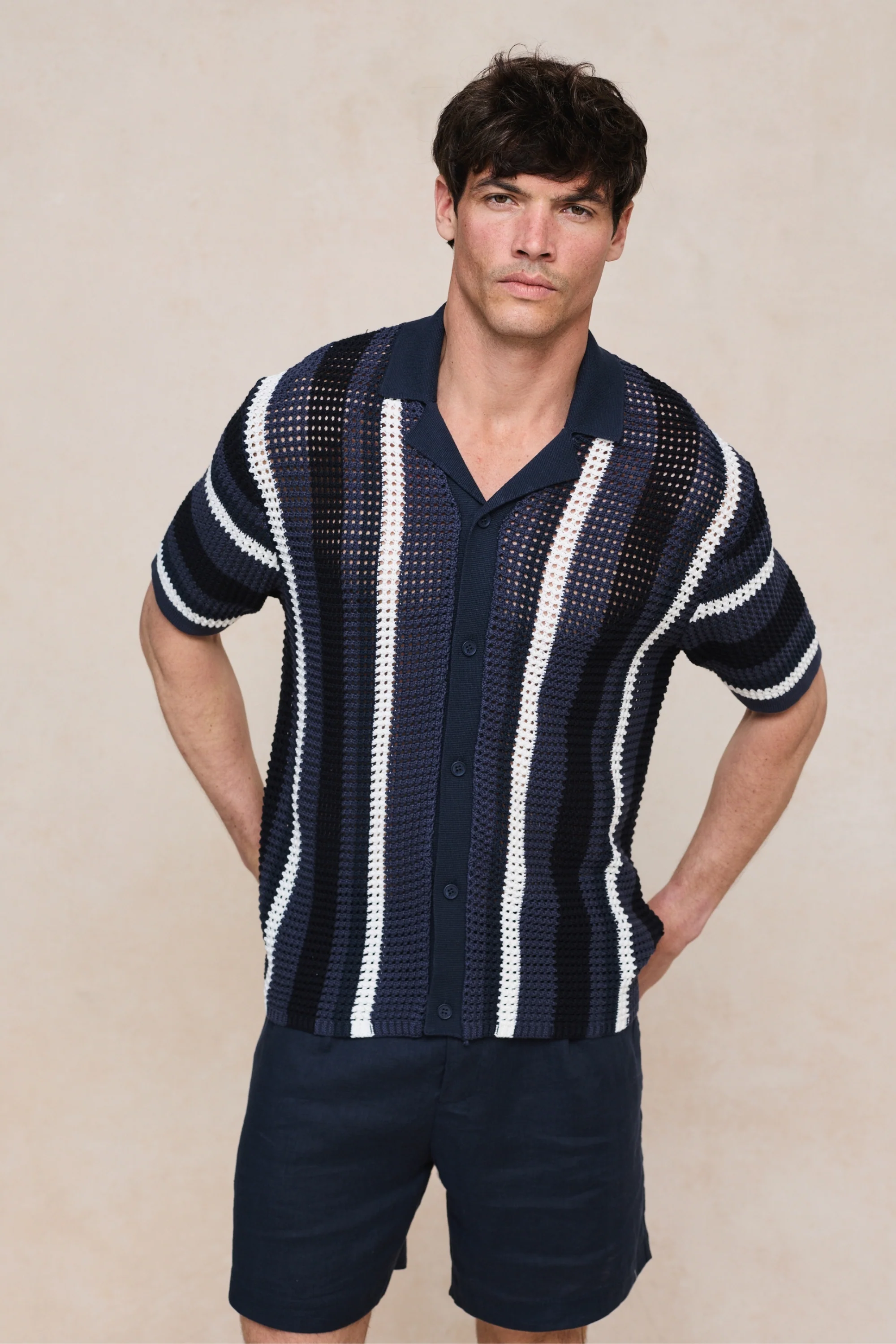 Dell'Amore Crochet Knit Shirt - Navy - Image 4