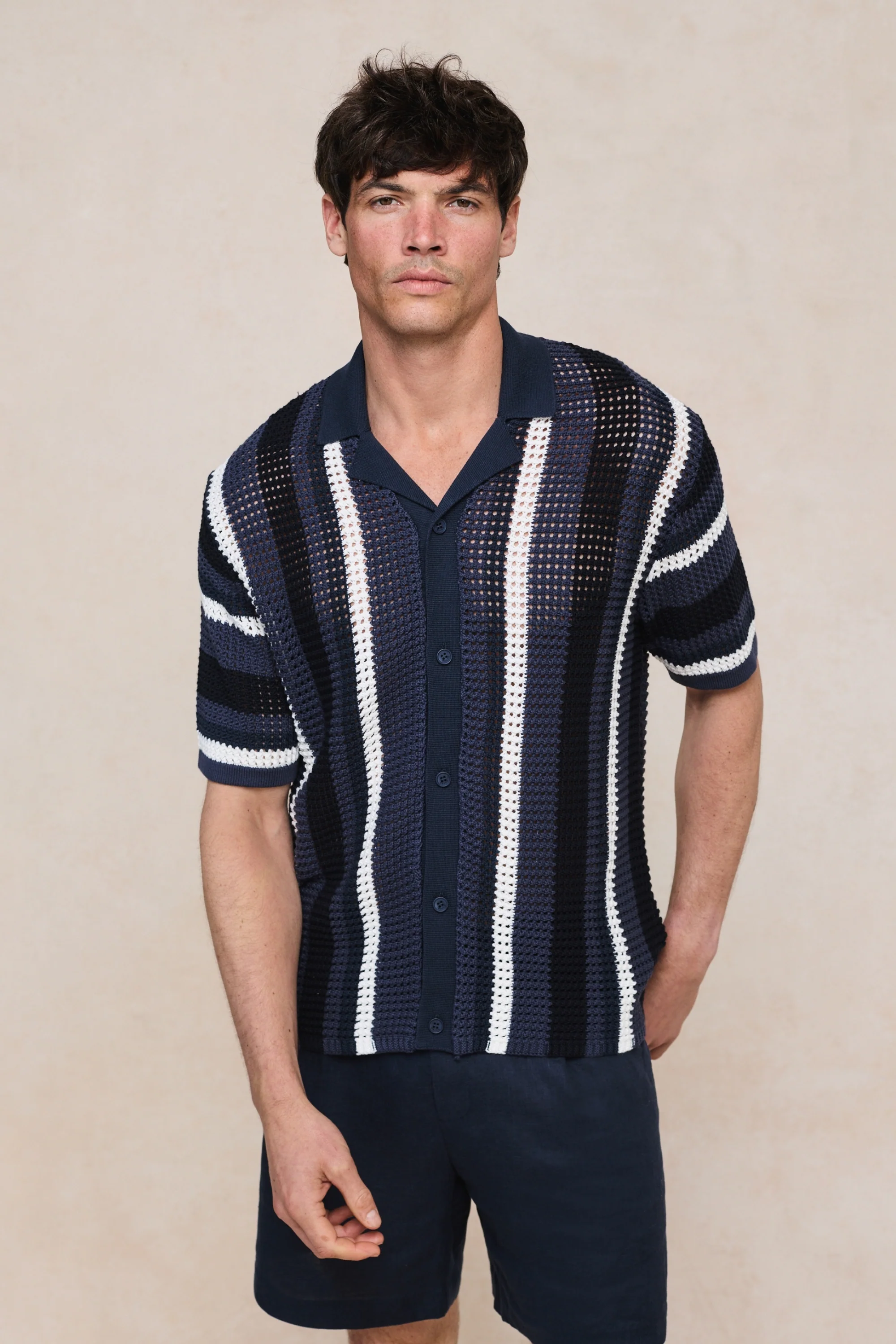 Dell'Amore Crochet Knit Shirt - Navy - Image 5