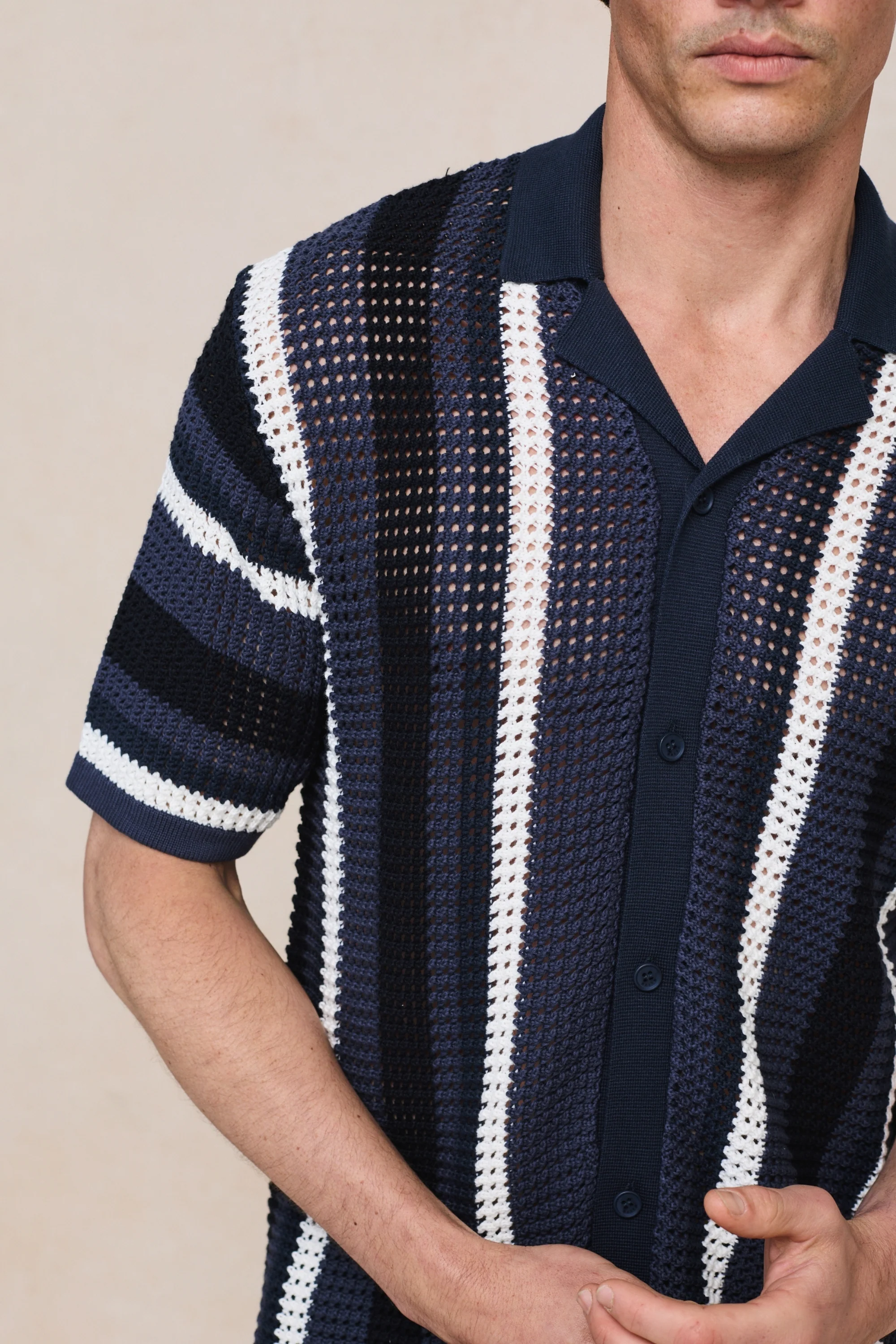 Dell'Amore Crochet Knit Shirt - Navy - Image 6