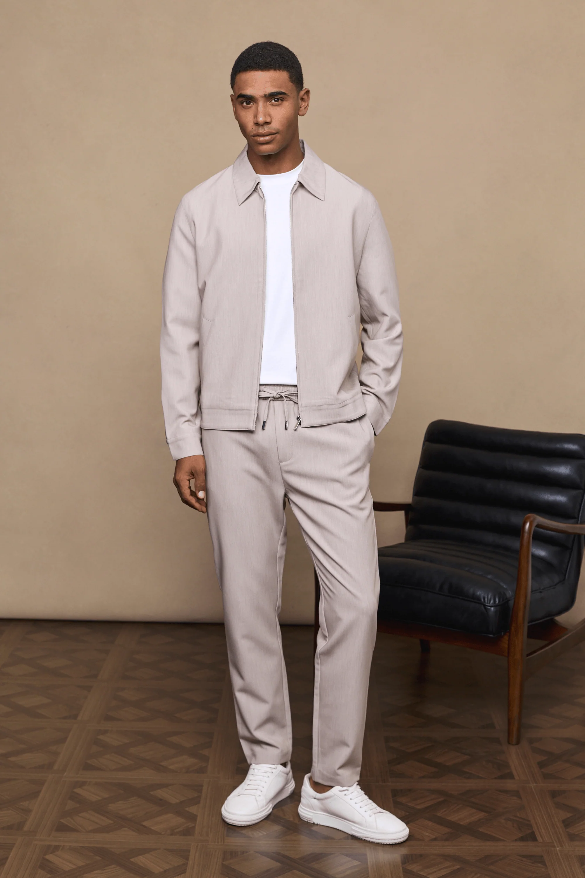 Emilio Zip Through Jacket - Oatmeal Marl - Image 2