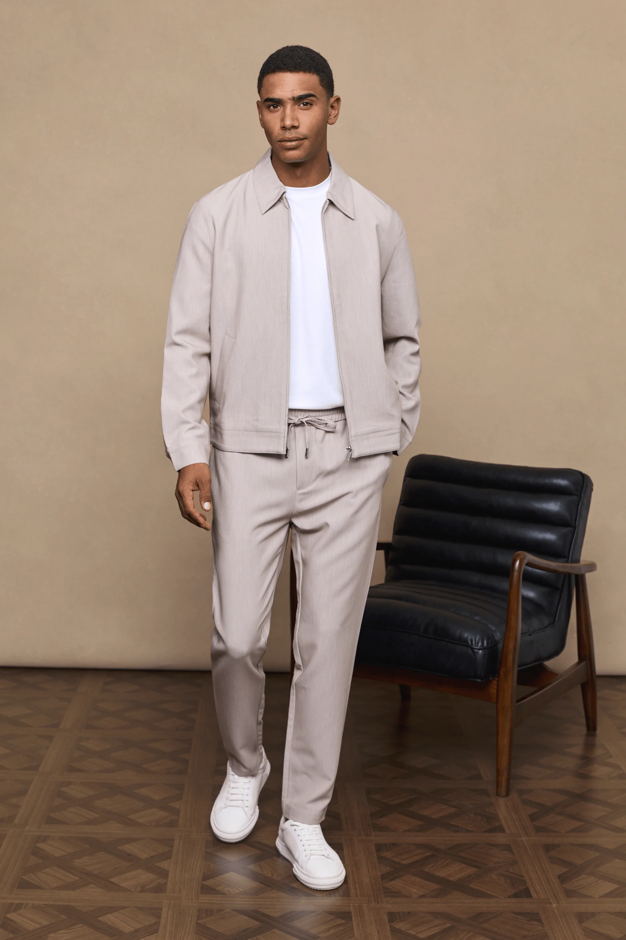 Emilio Zip Through Jacket - Oatmeal Marl - Image 3