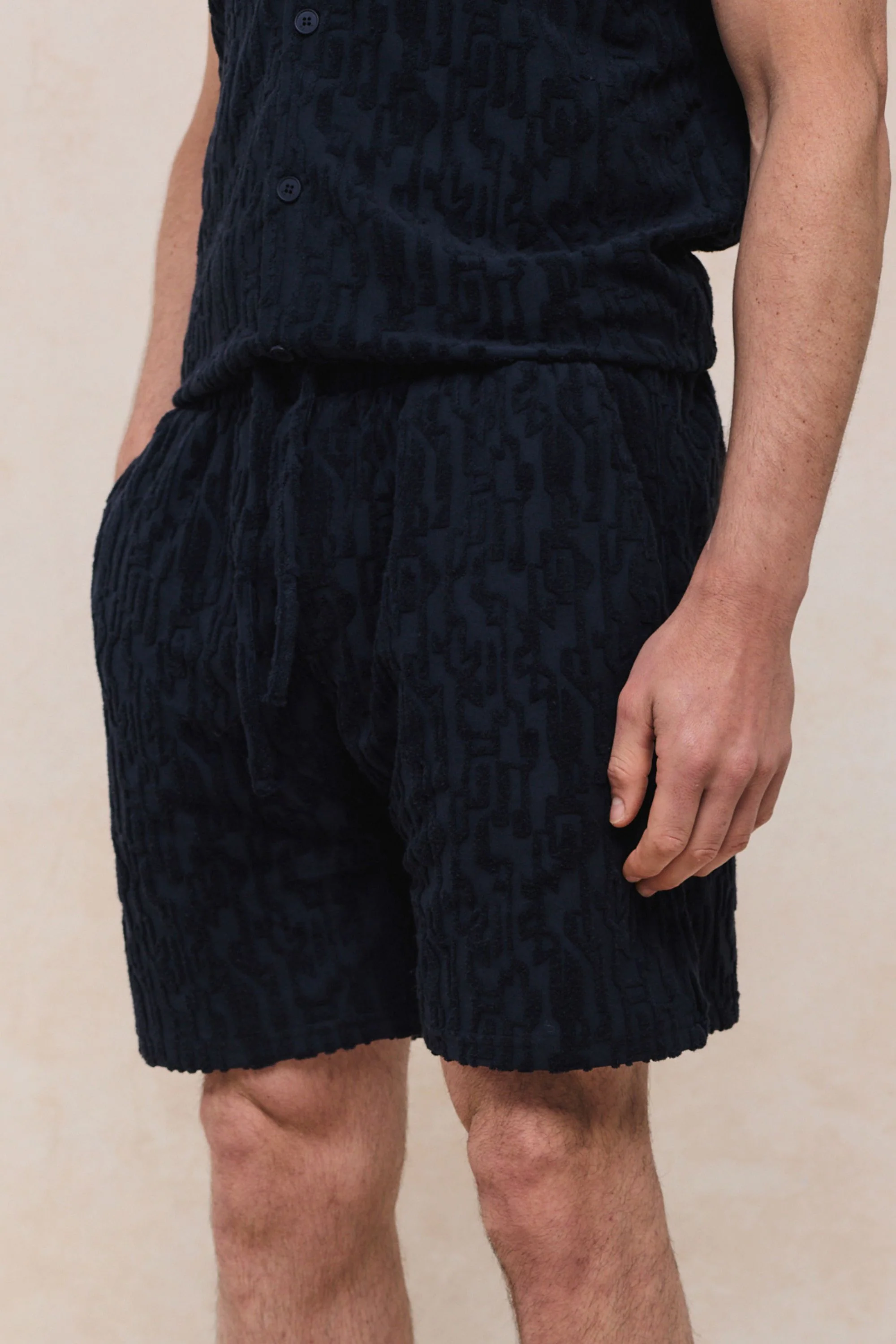 Fausto Flocked Towelled Short - Navy - Image 4