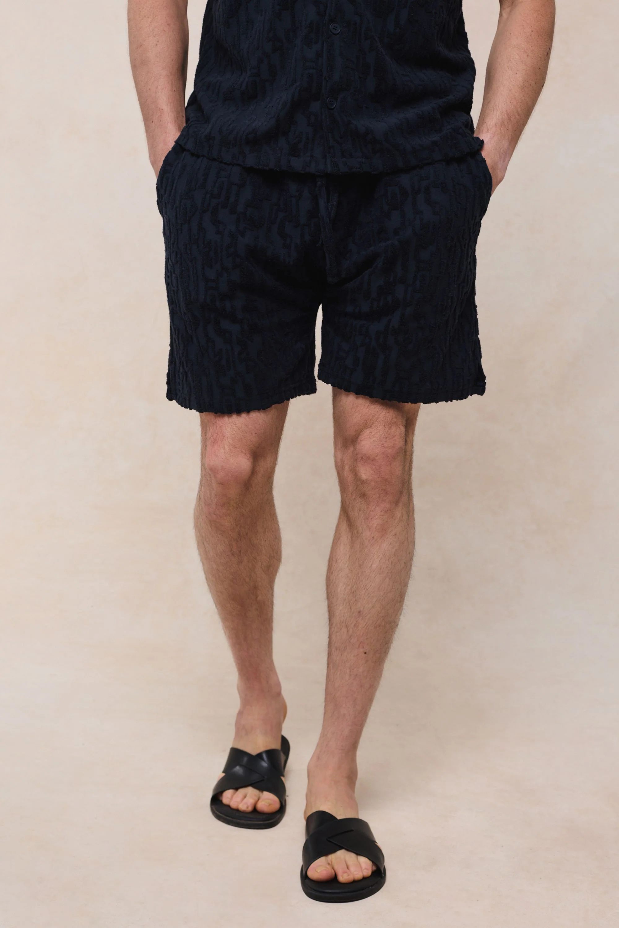 Fausto Flocked Towelled Short - Navy - Image 5