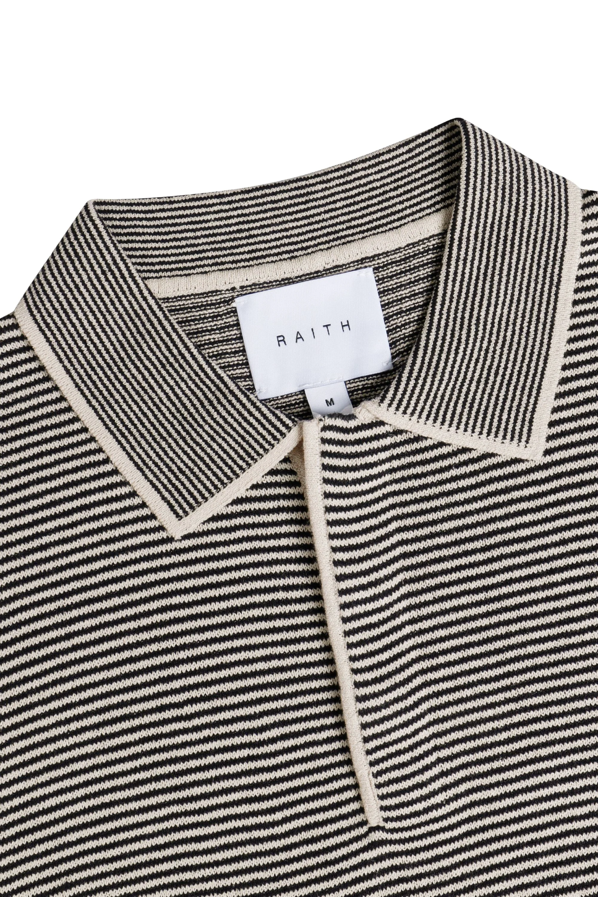 Felipe Contrast Hems Striped Linen Half Placket Polo - Beige/Black - Image 7