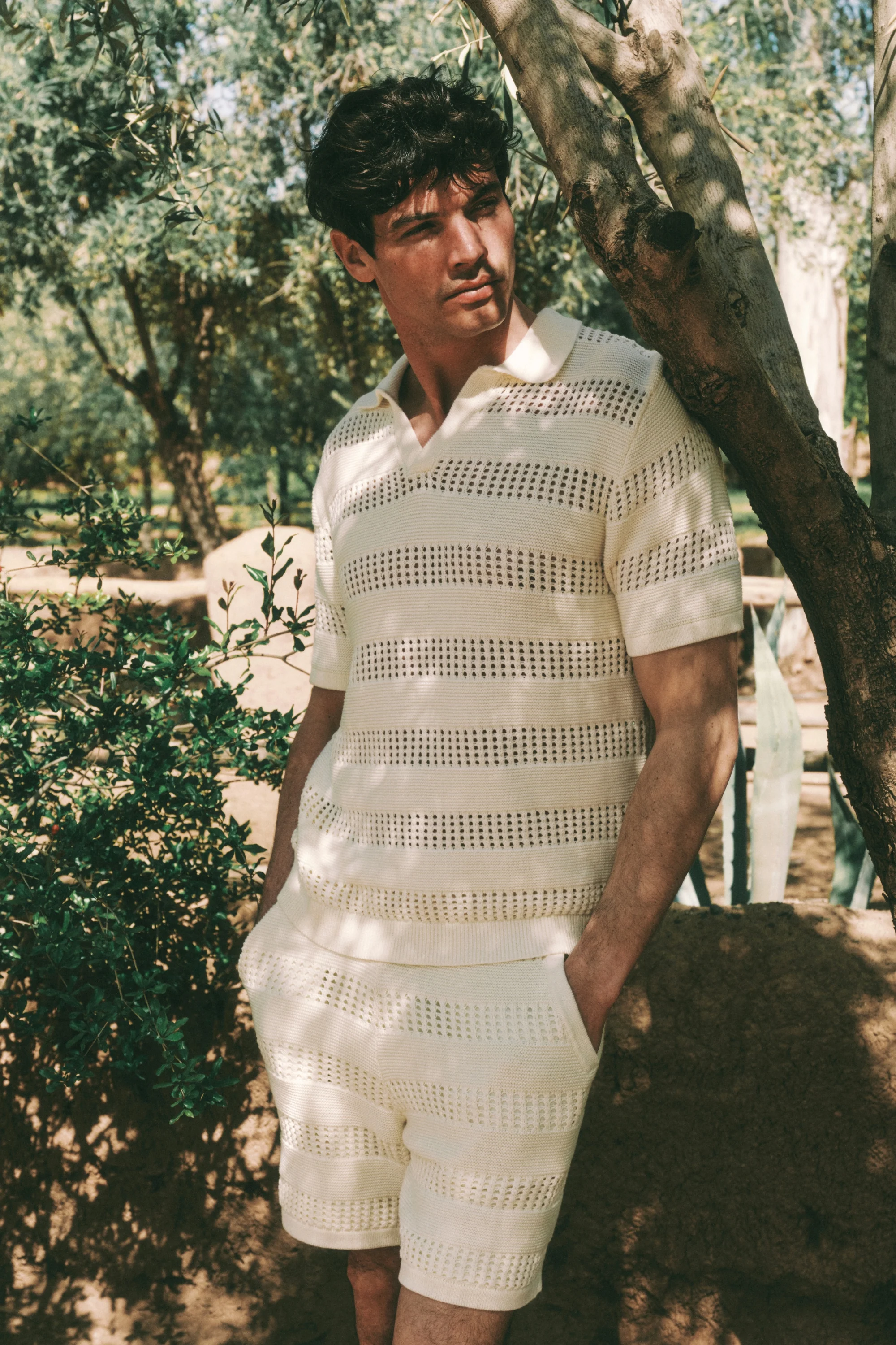 Frattina Crochet Cotton Knit Polo - Ecru - Image 2