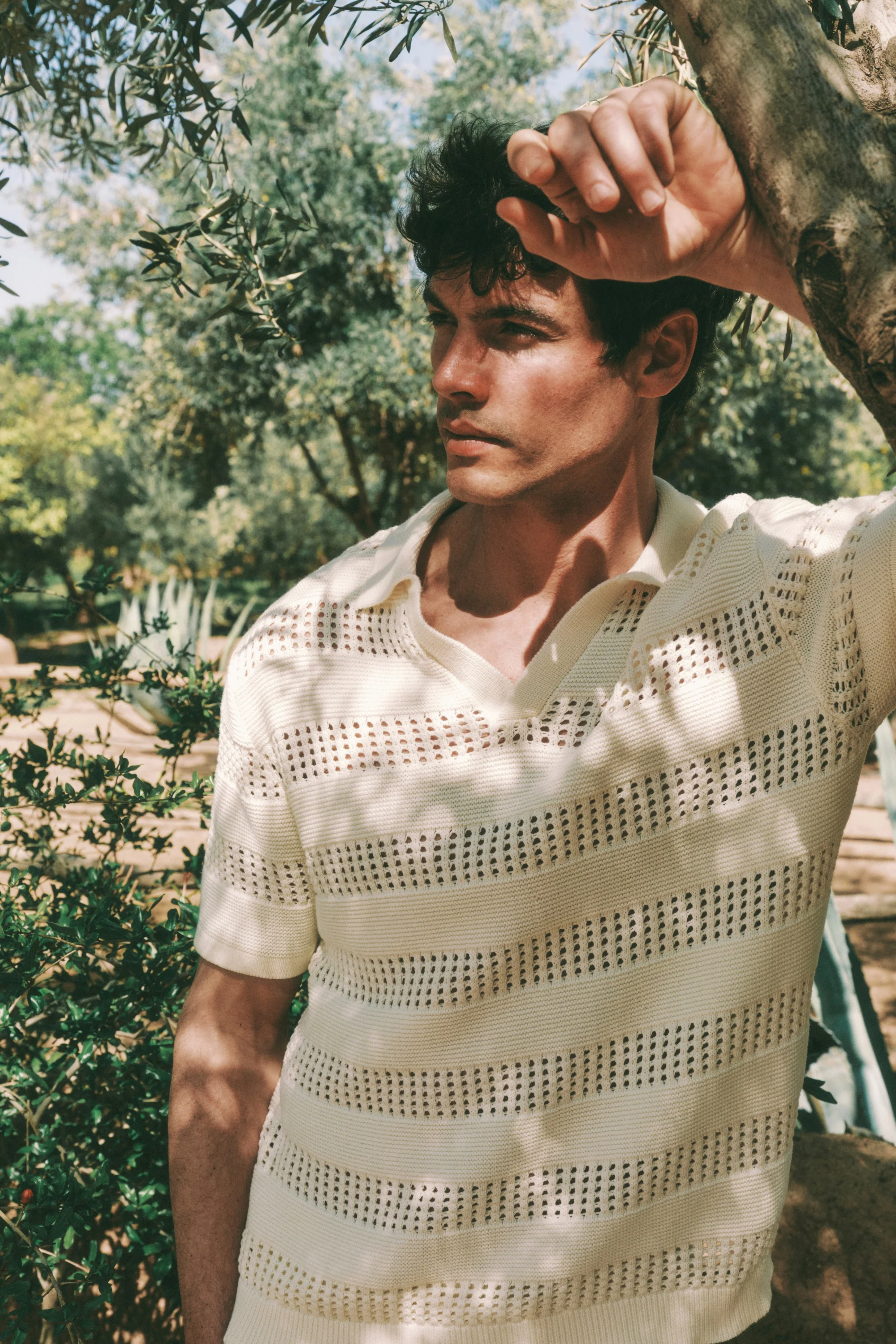 Frattina Crochet Cotton Knit Polo - Ecru - Image 3