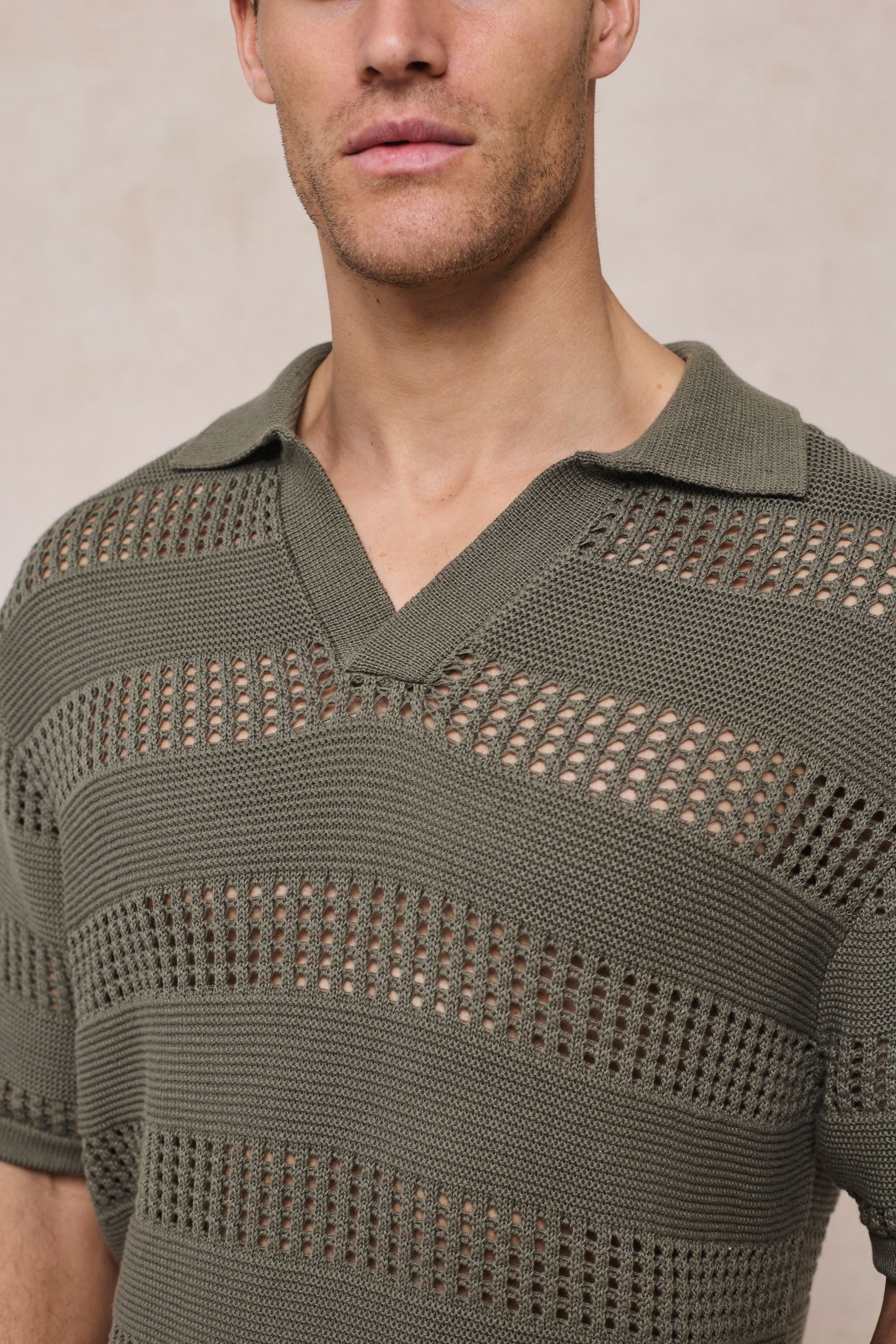 Frattina Crochet Cotton Knit Polo - Sage - Image 5