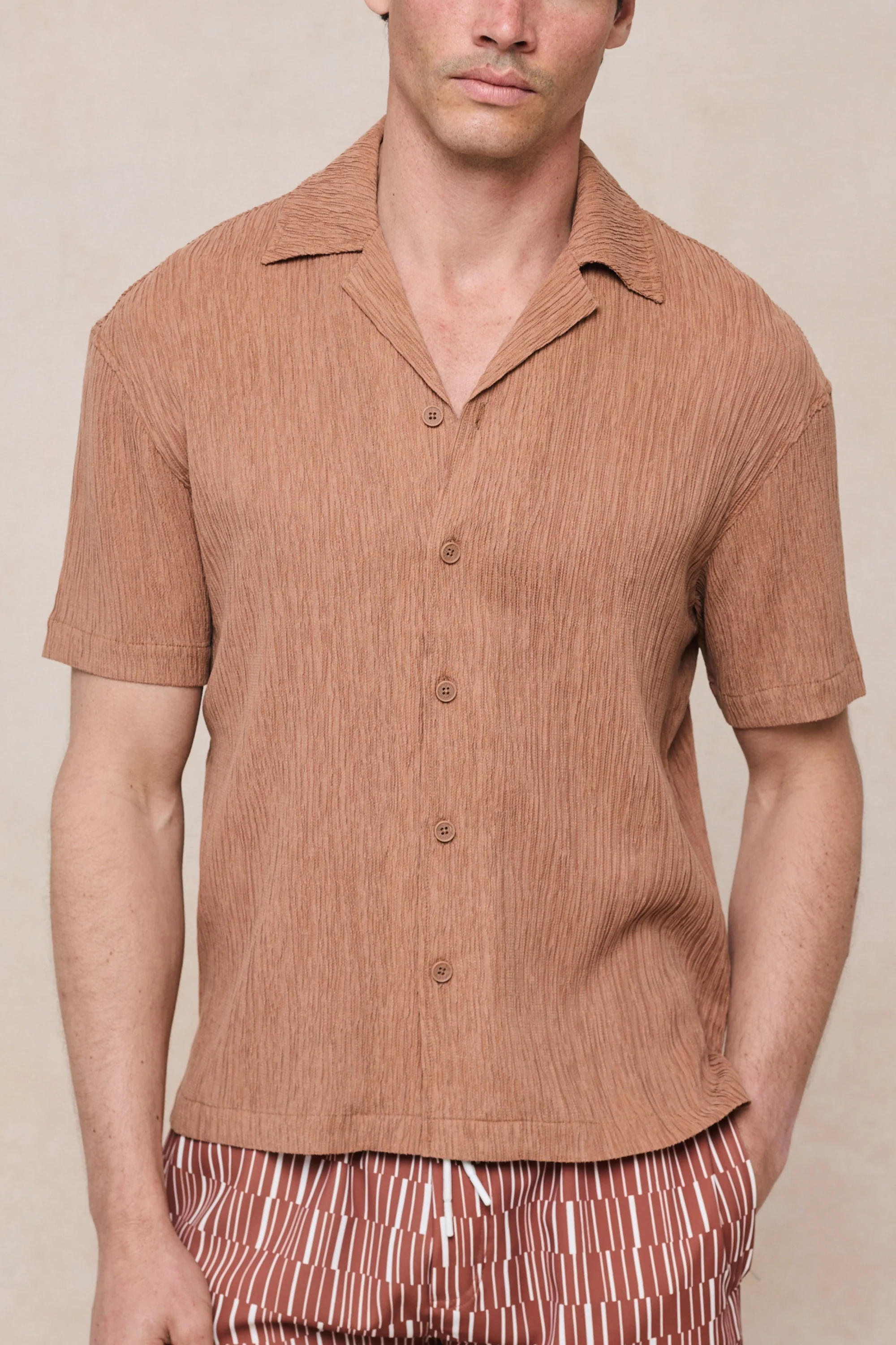 Gabriel Crinkled Tencel Short Sleeve Shirt - Rust - Image 3