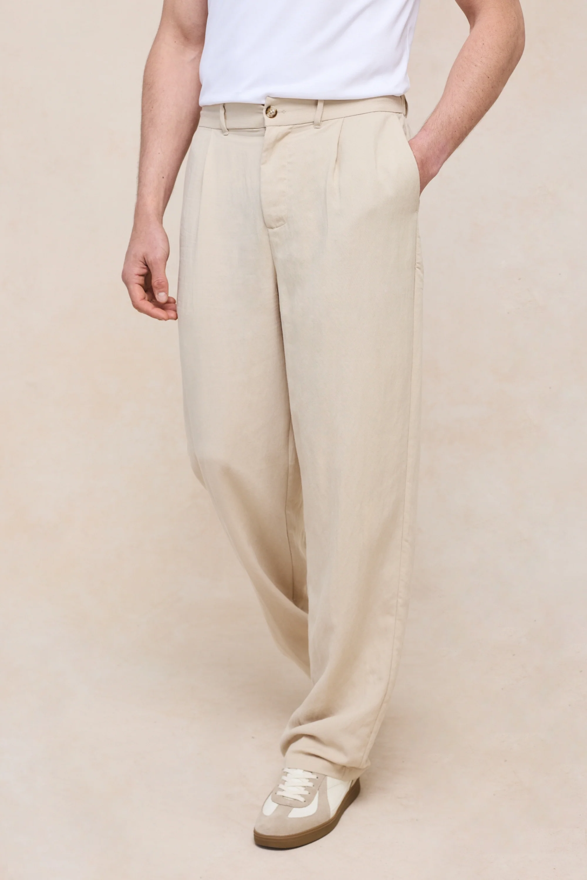 Helio Pleated Relaxed Trouser - Beige - Image 5