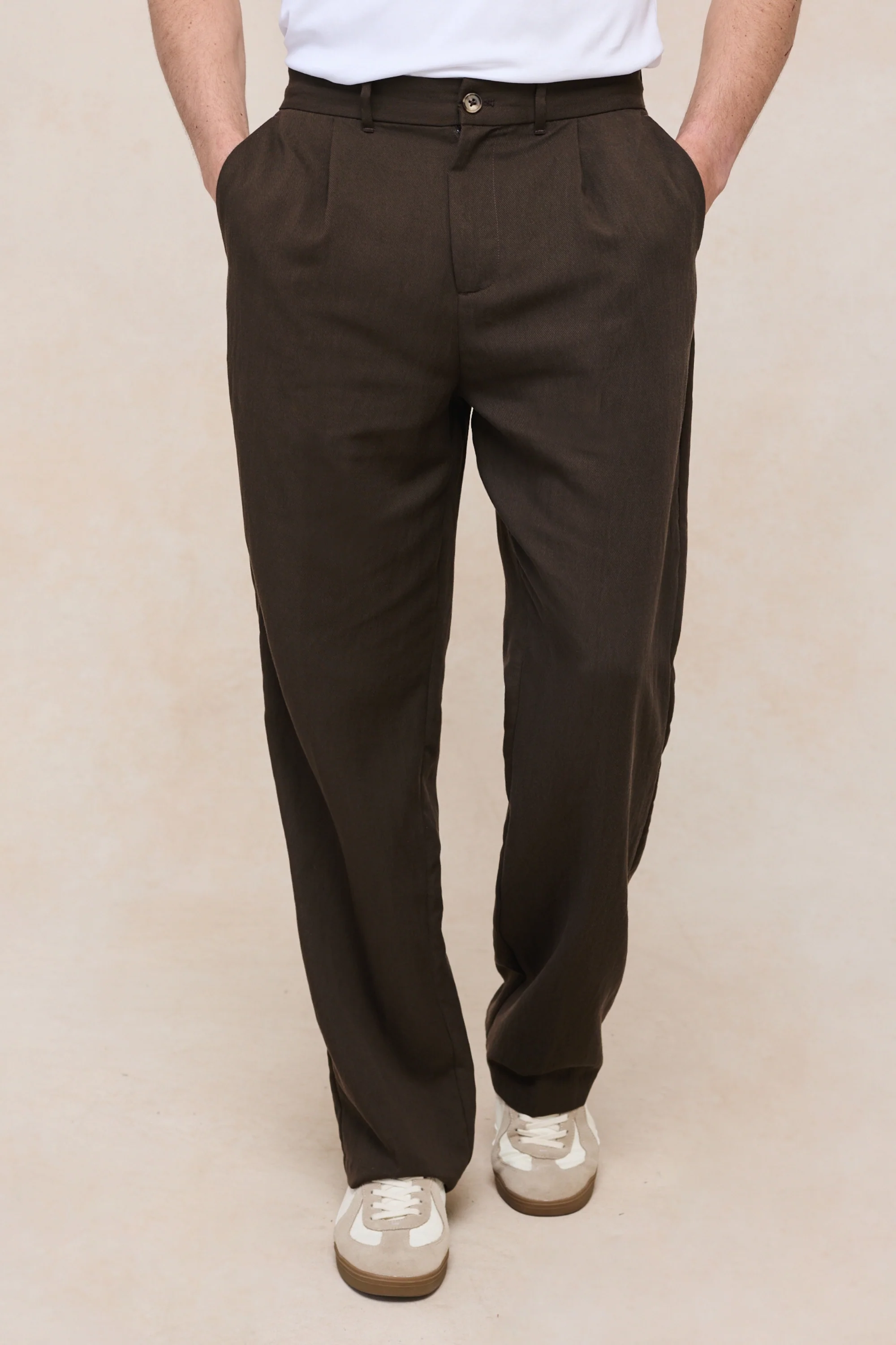 Helio Pleated Relaxed Trouser - Brown - Image 5