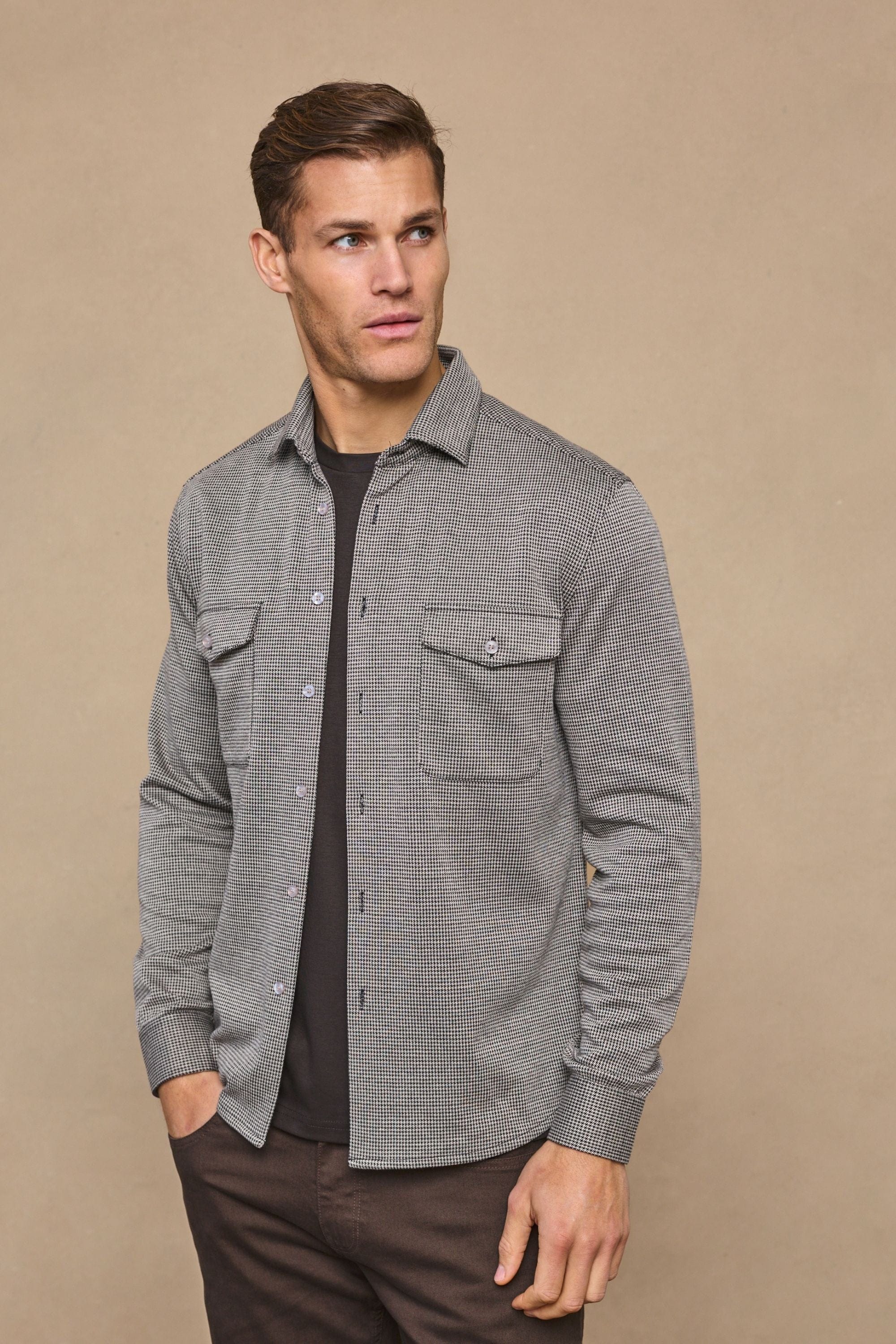 Joseph Dogtooth Overshirt - Black/Brown - Image 2