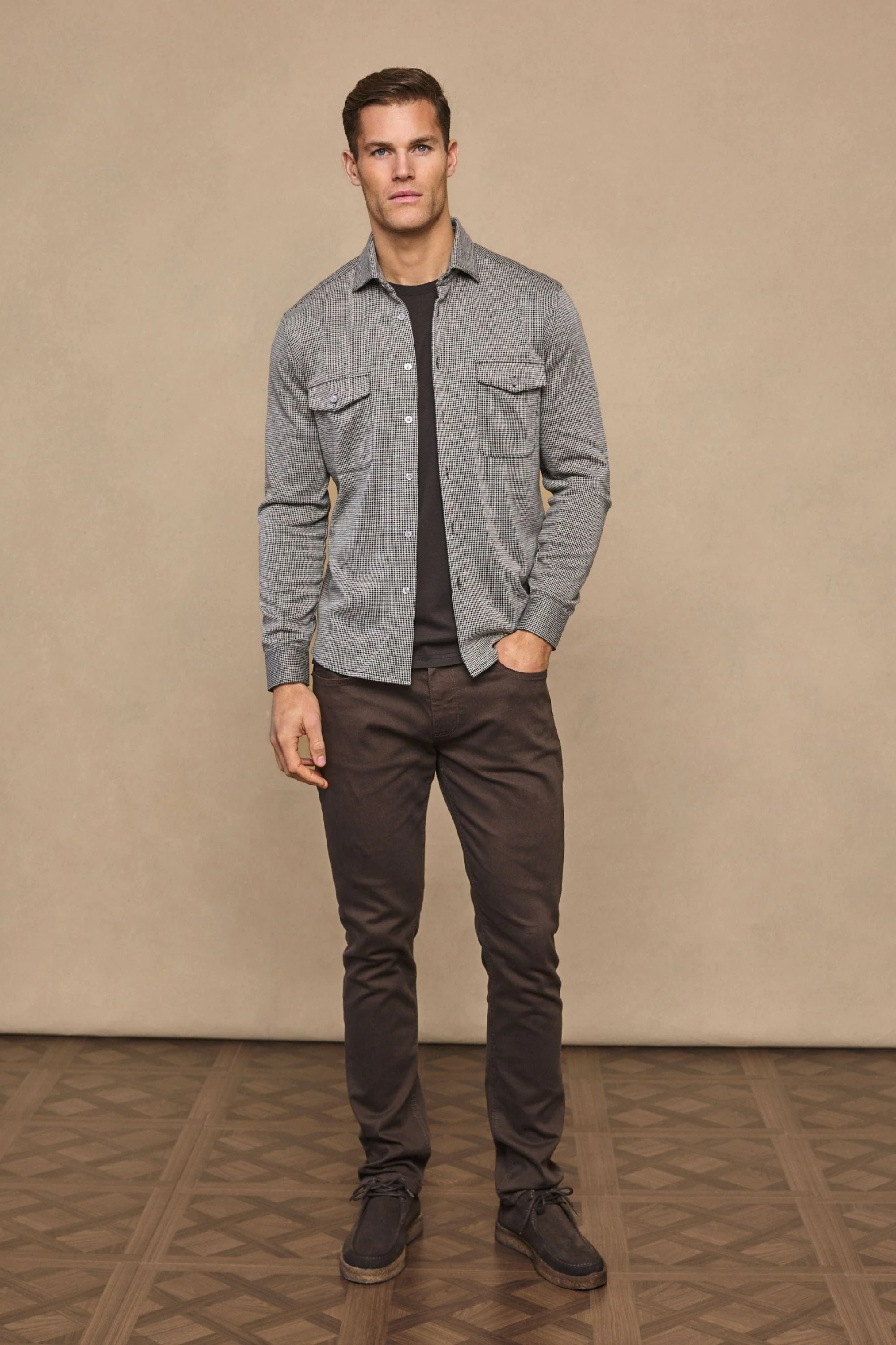 Joseph Dogtooth Overshirt - Black/Brown - Image 5