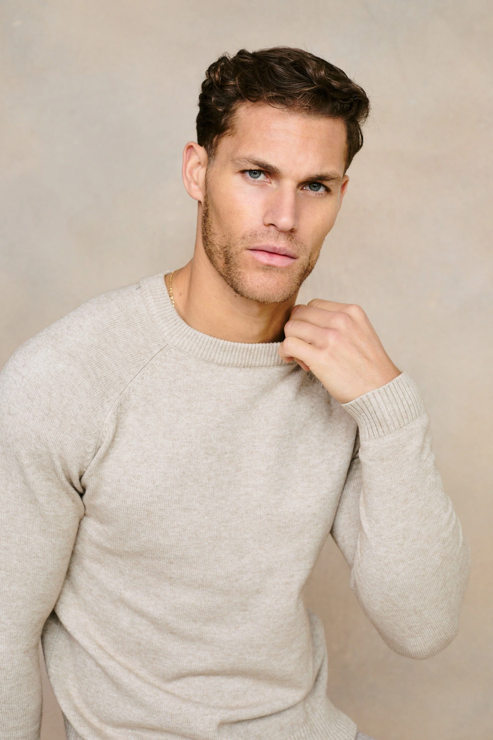 Lando Crew Neck Knit Sweater - Oatmeal - Image 15