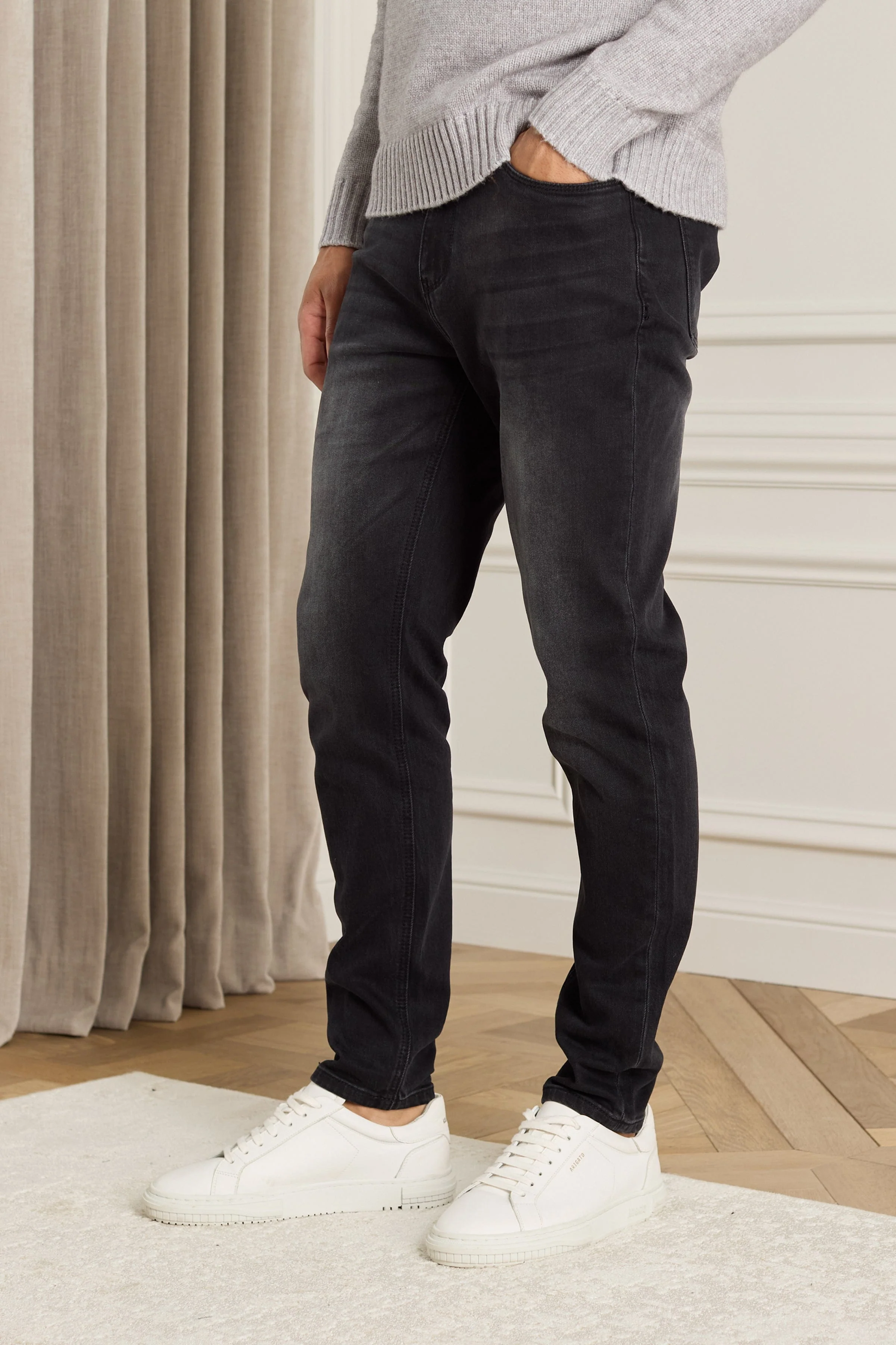 Louis Tapered Straight Leg Stretch Denim - Washed Black - Image 4