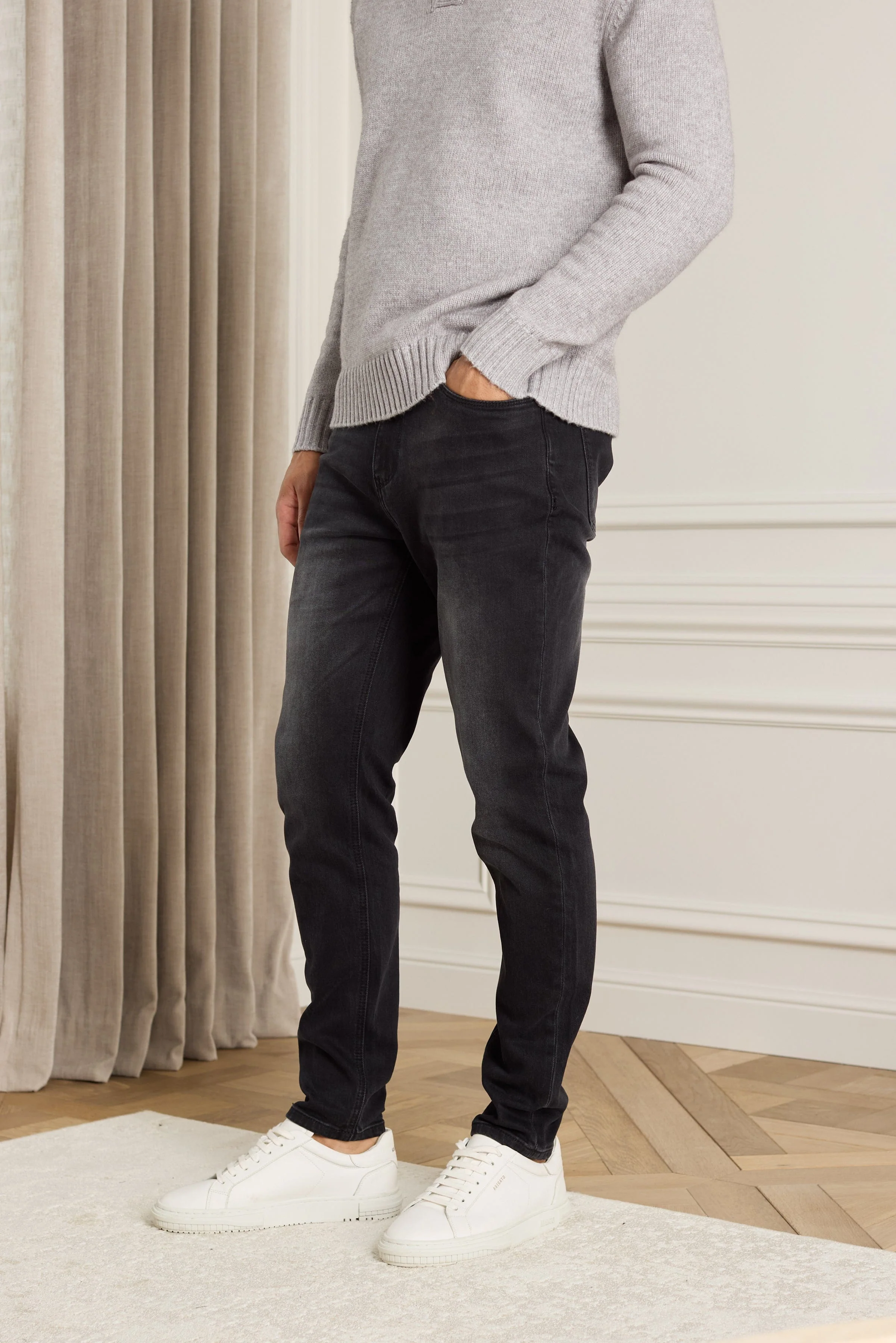 Louis Tapered Straight Leg Stretch Denim - Washed Black - Image 5