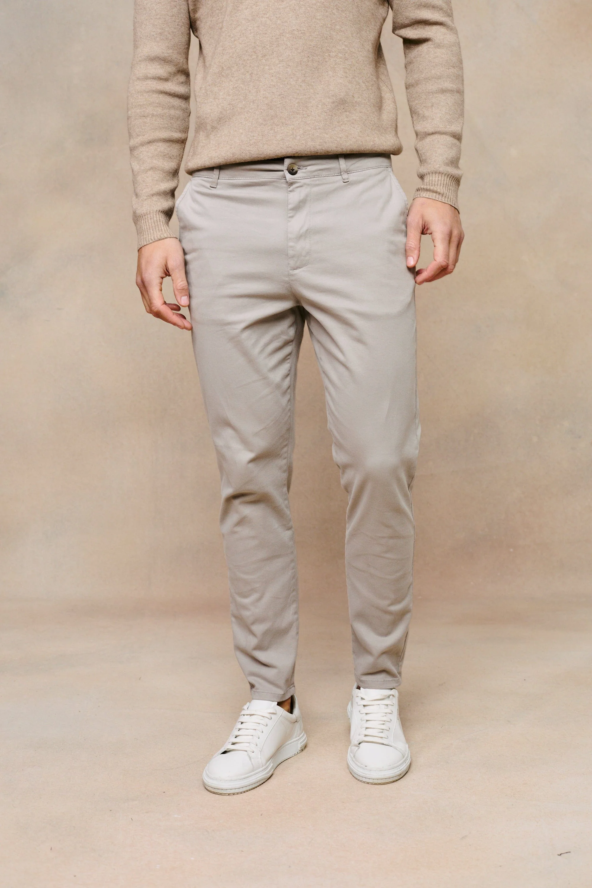 Lucas Tapered Leg Stretch Twill Chino - Greige - Image 3
