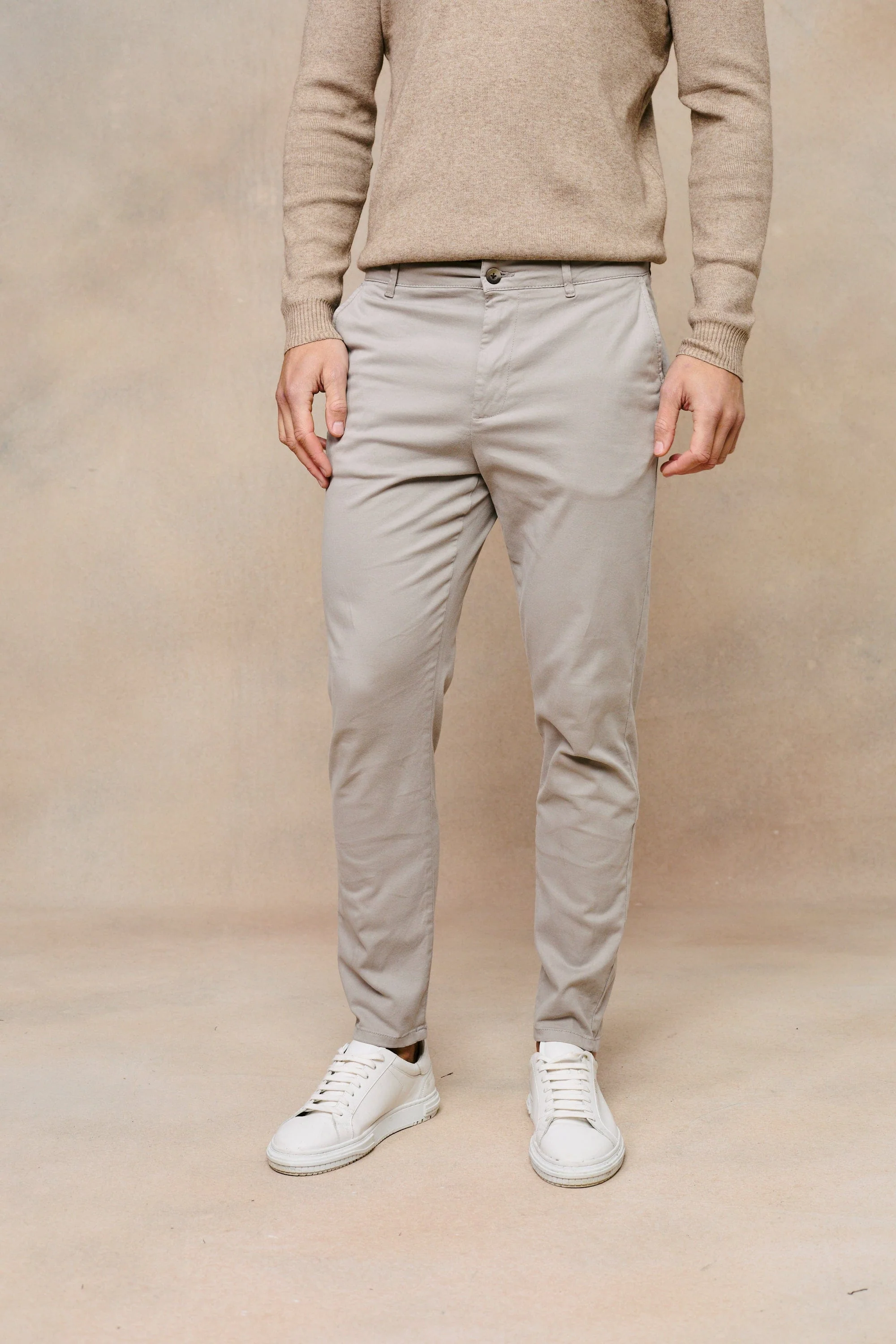Lucas Tapered Leg Stretch Twill Chino - Greige - Image 4