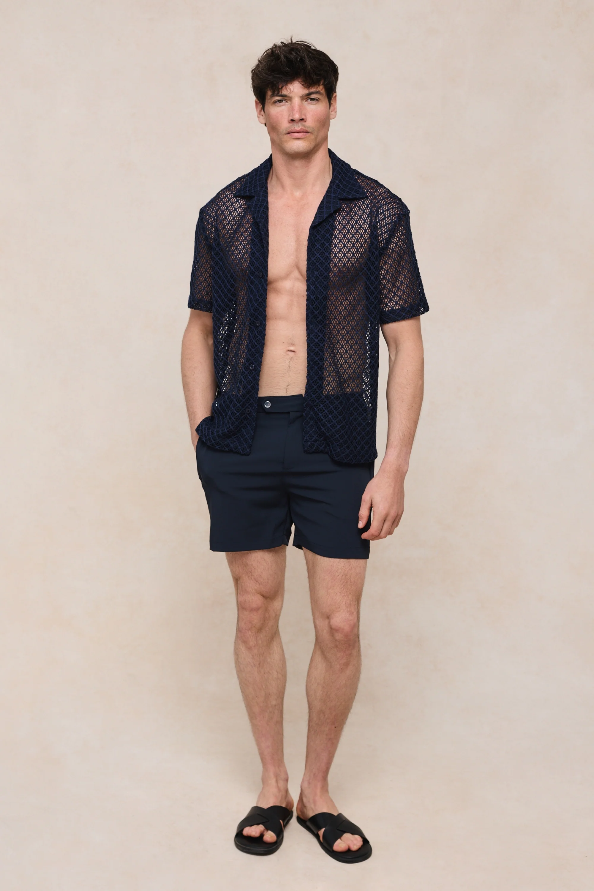 Marcelo Short Sleeve Lace Shirt - Navy - Image 3