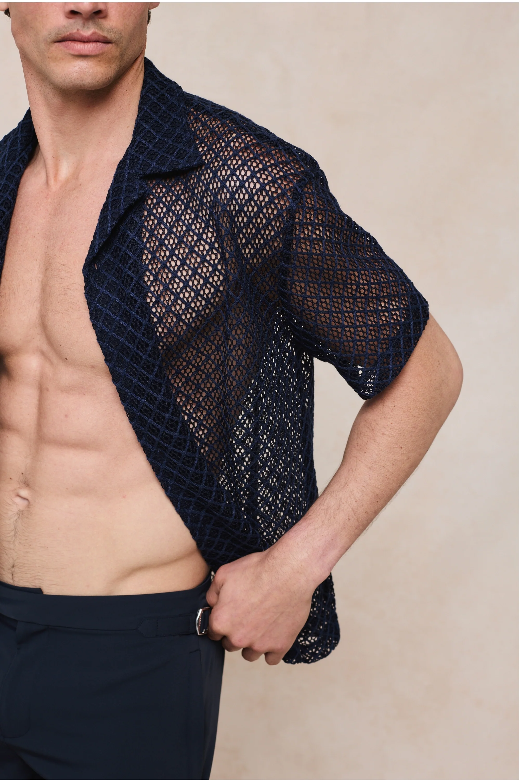 Marcelo Short Sleeve Lace Shirt - Navy - Image 6