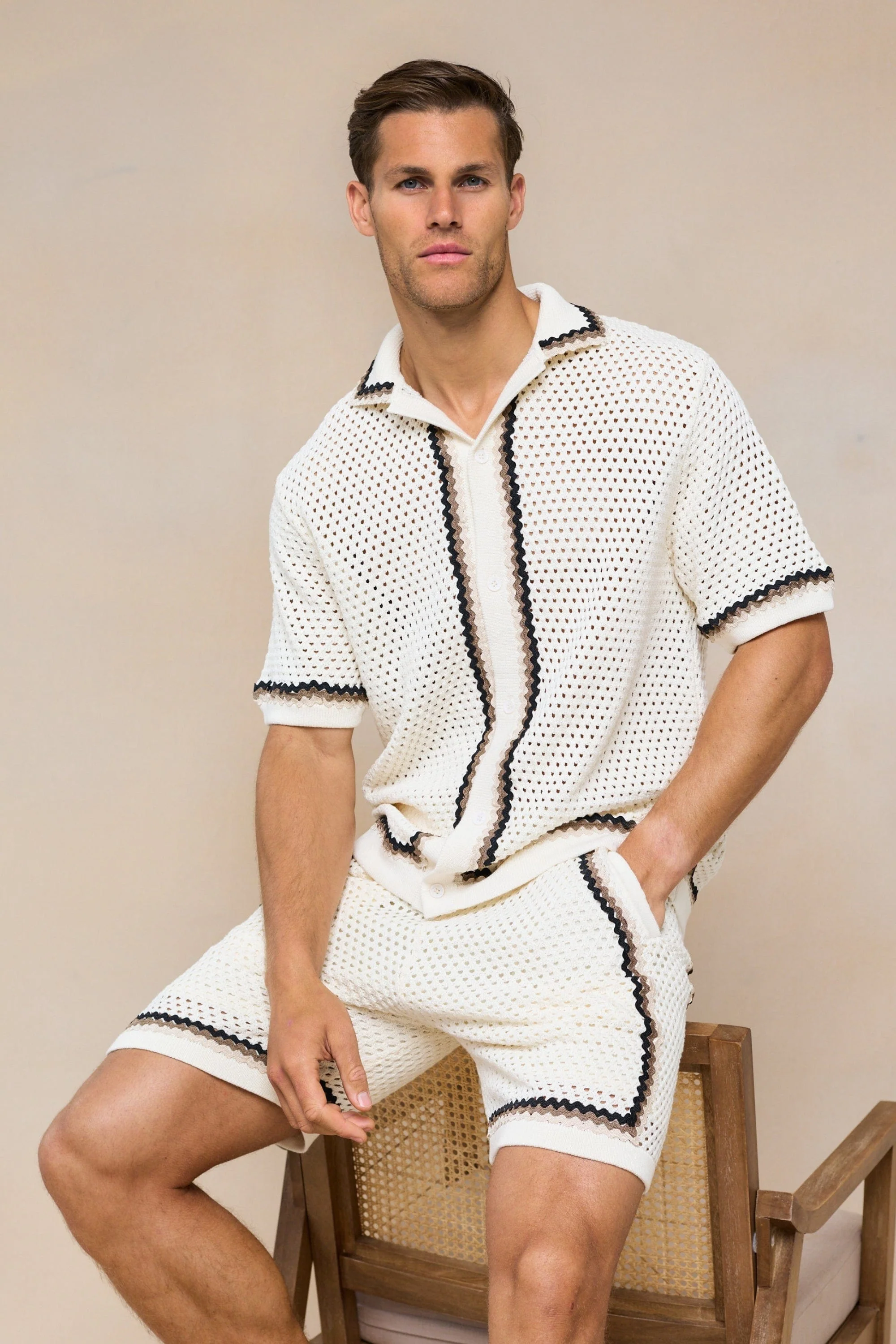 Marconi Crochet Knit Shirt - Ecru - Image 10