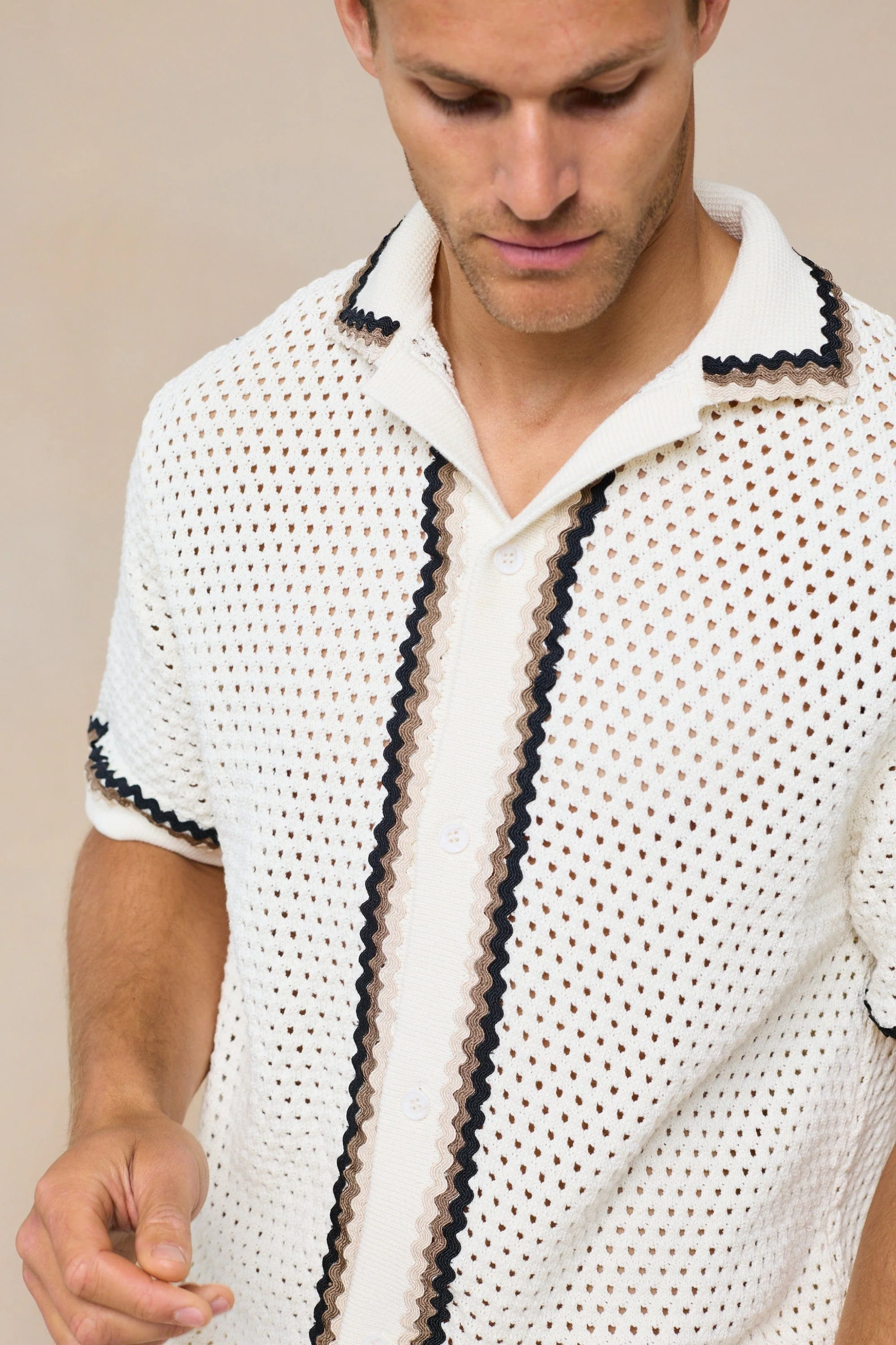 Marconi Crochet Knit Shirt - Ecru - Image 5