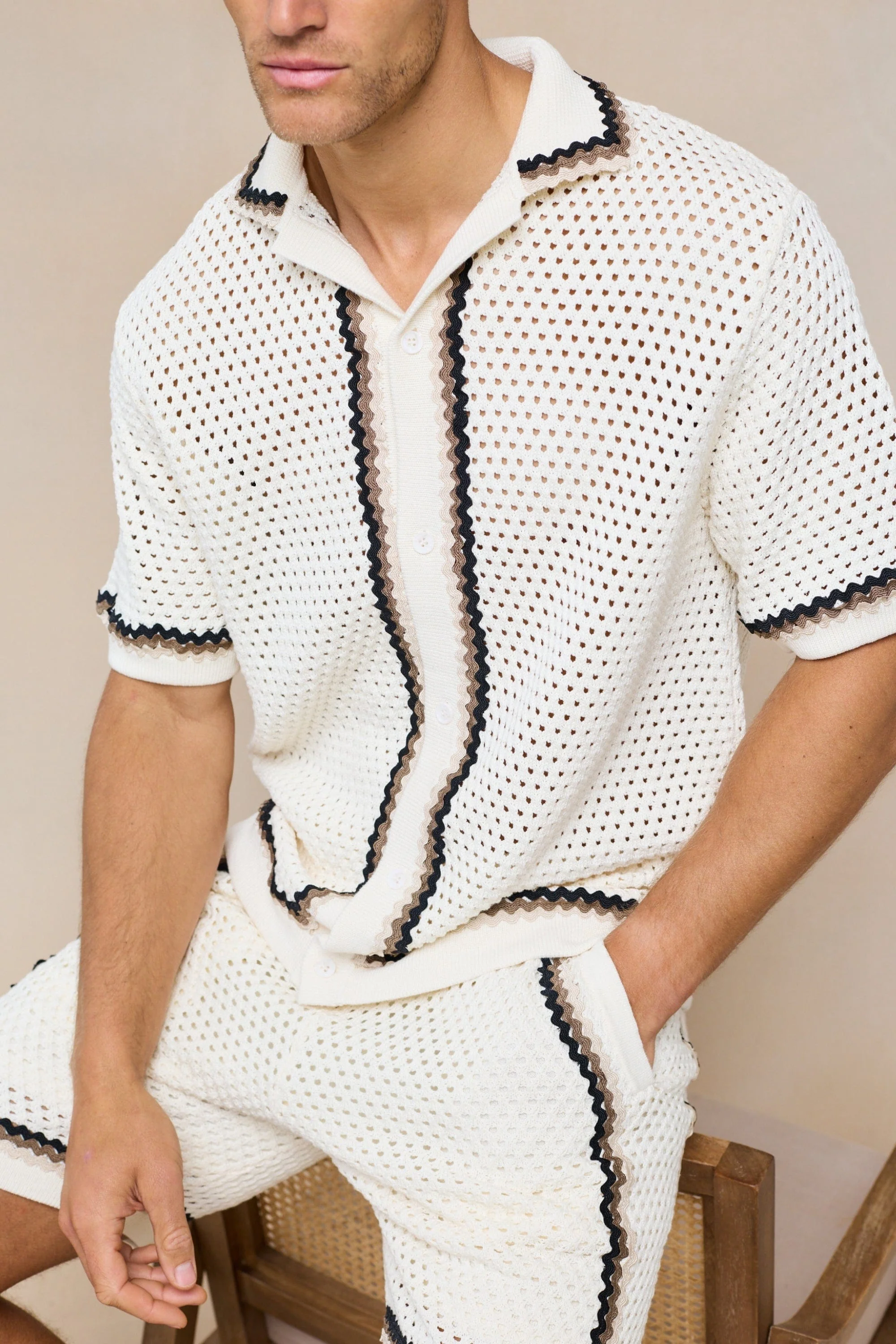 Marconi Crochet Knit Shirt - Ecru - Image 9