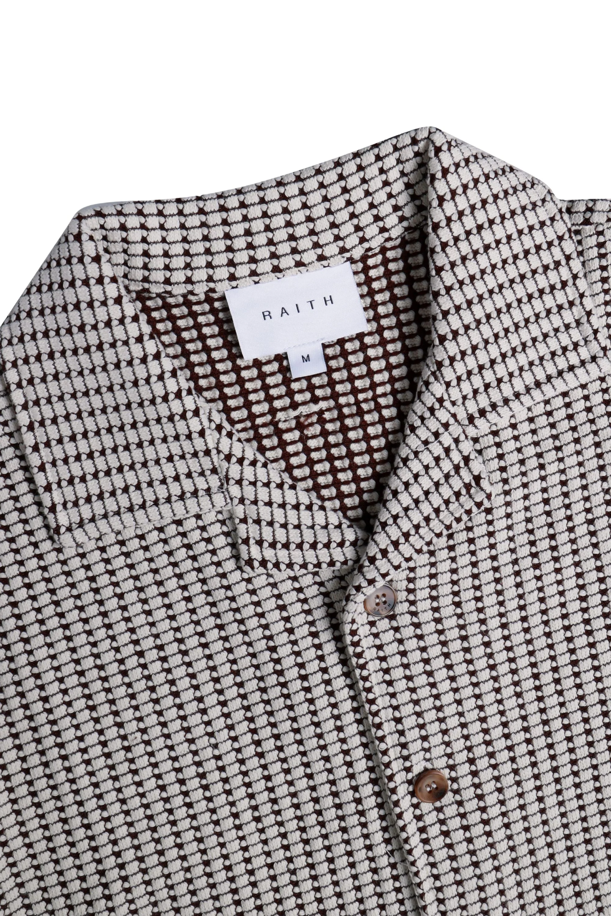 Marcos Patterned Waffle Short Sleeve Shirt - White/Brown - Image 8