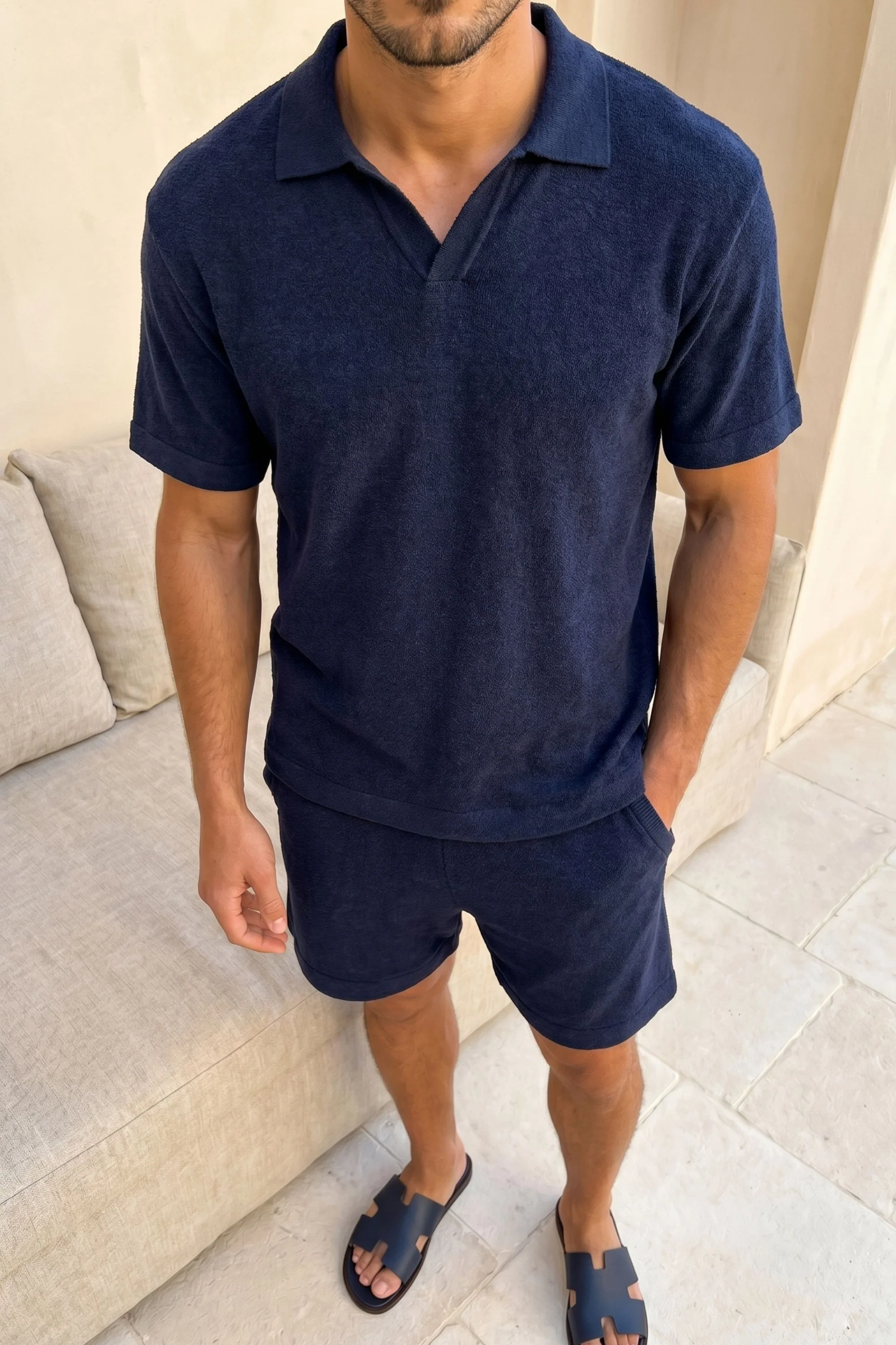 Miguel Boucle Polo Shirt - Navy - Image 3