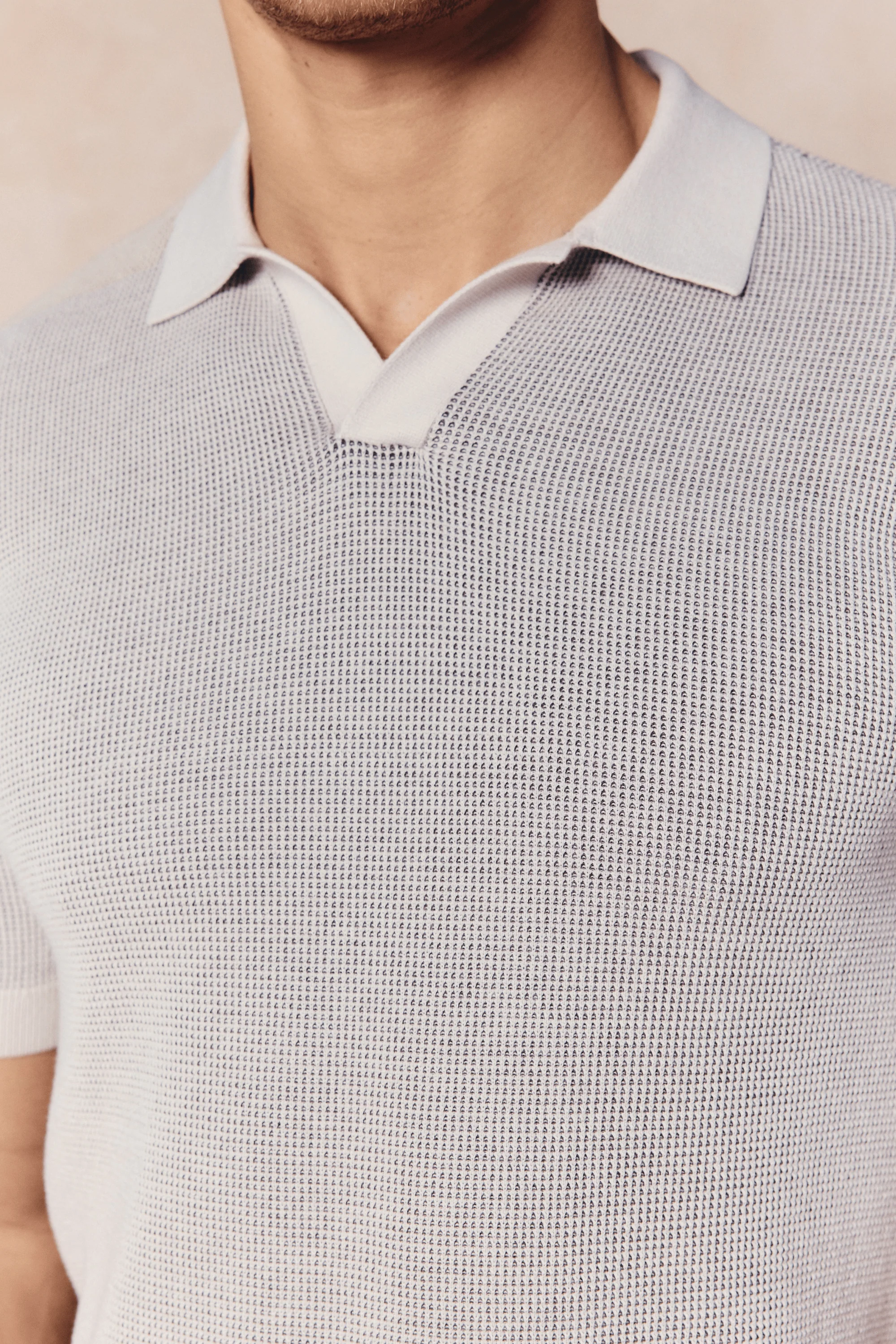 Oscar Two Tone Double Knit Polo Shirt - Neutral - Image 4