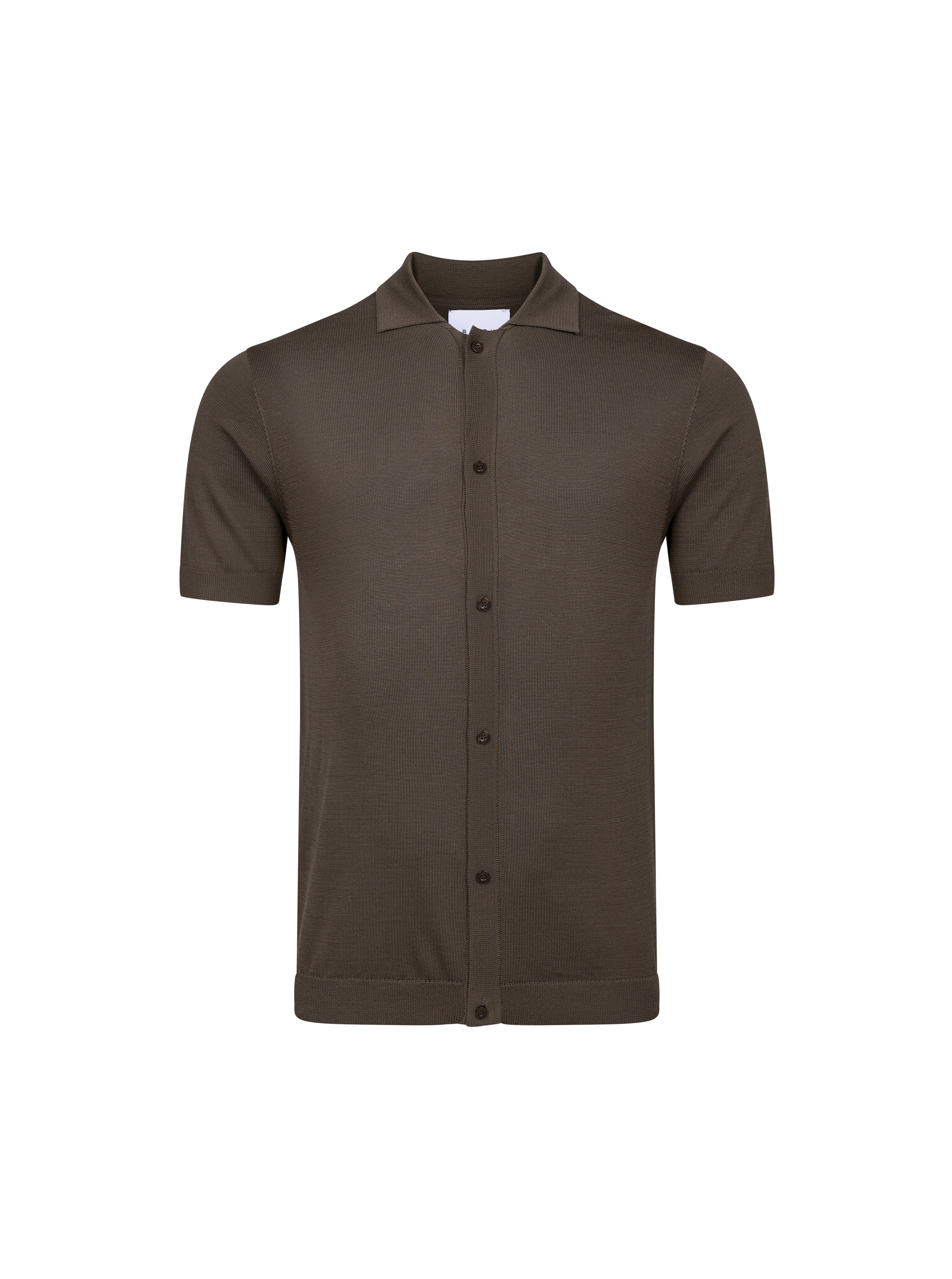 Pedro Button Through Short Sleeve Knitted Shirt - Brown - Image 3