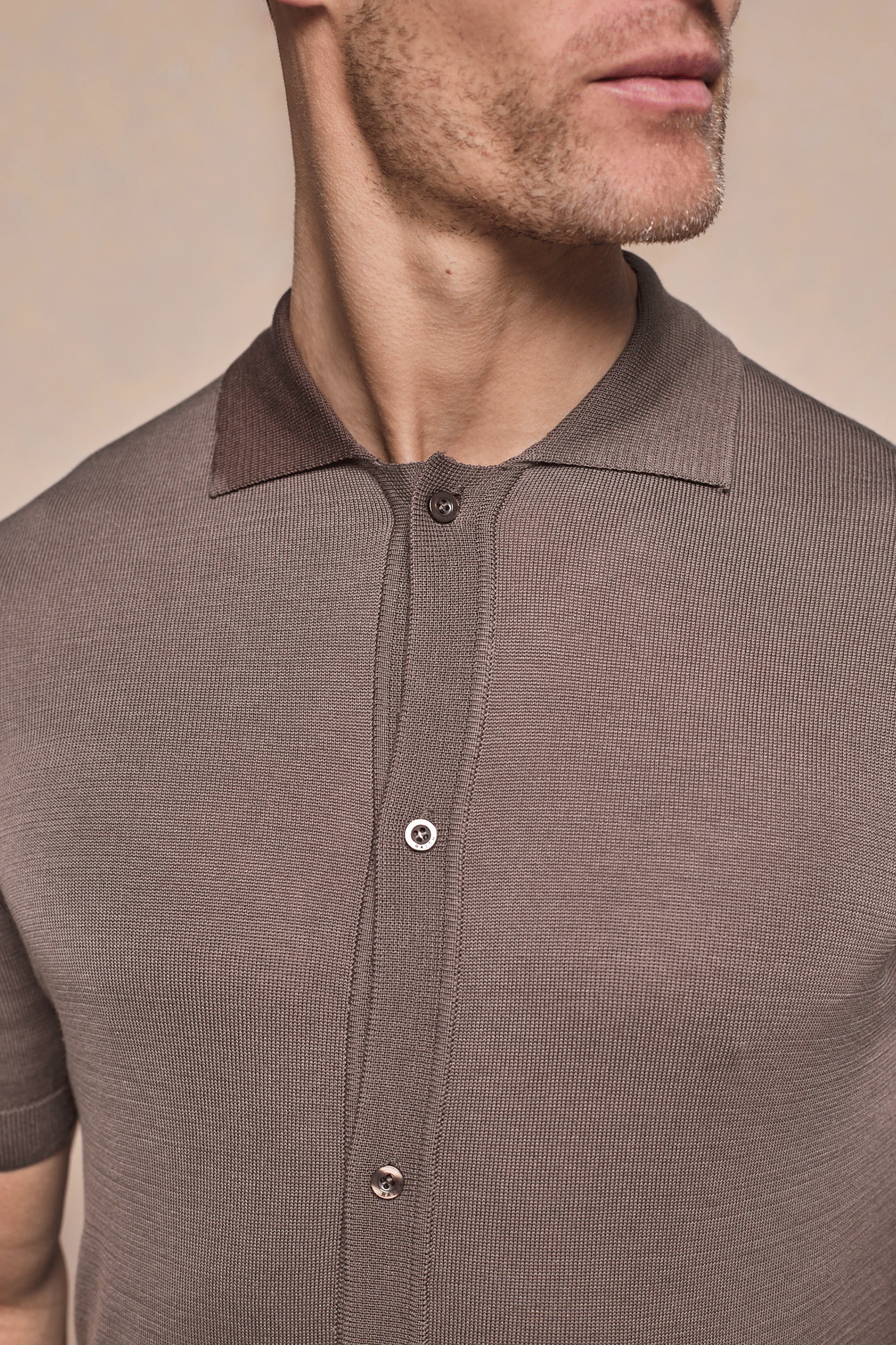 Pedro Button Through Short Sleeve Knitted Shirt - Brown - Image 6