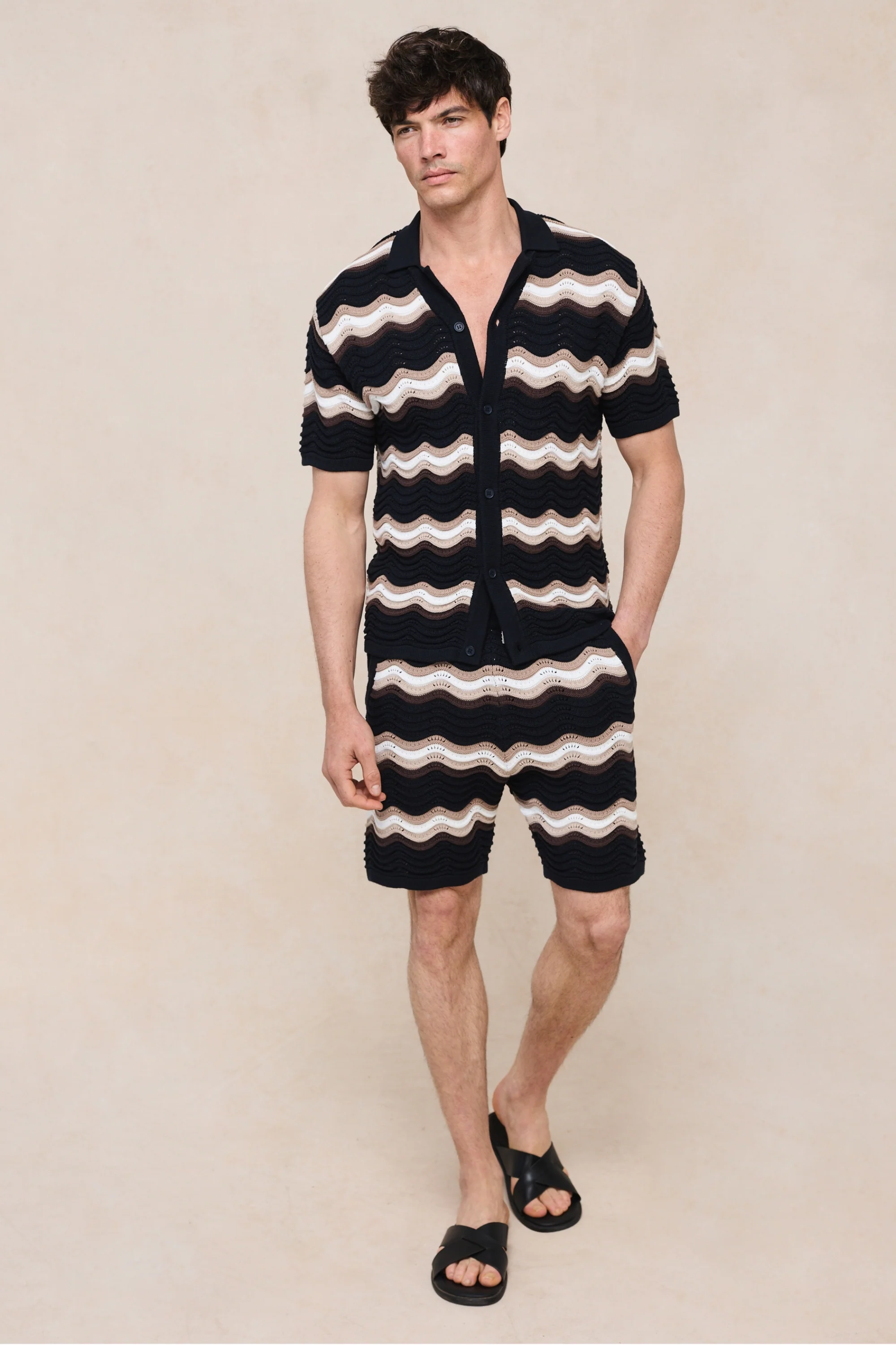 Primavera Crochet Knit Shirt - Black/Brown - Image 4