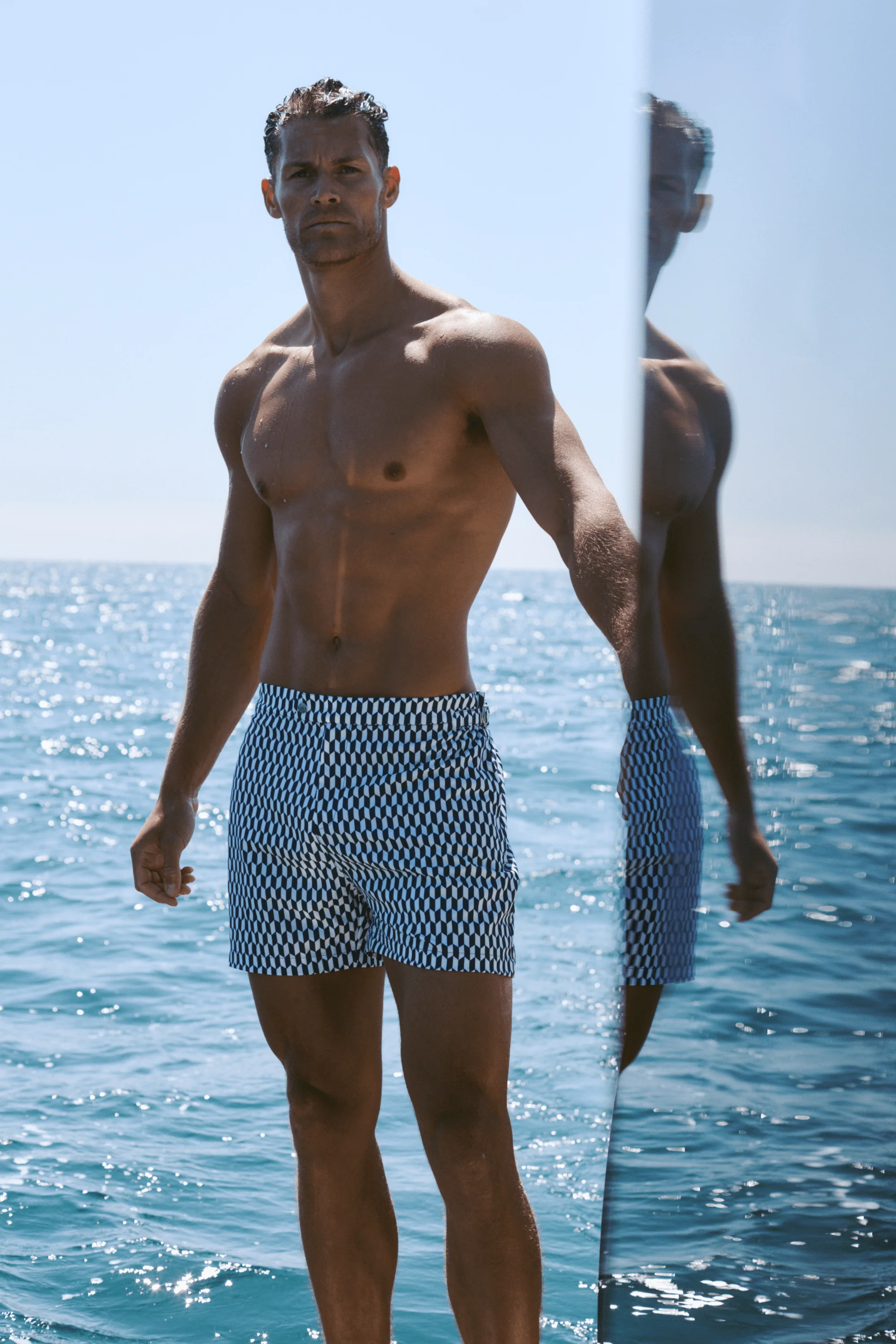Rambla Printed Buckle Swim Short - Navy/White - Image 3