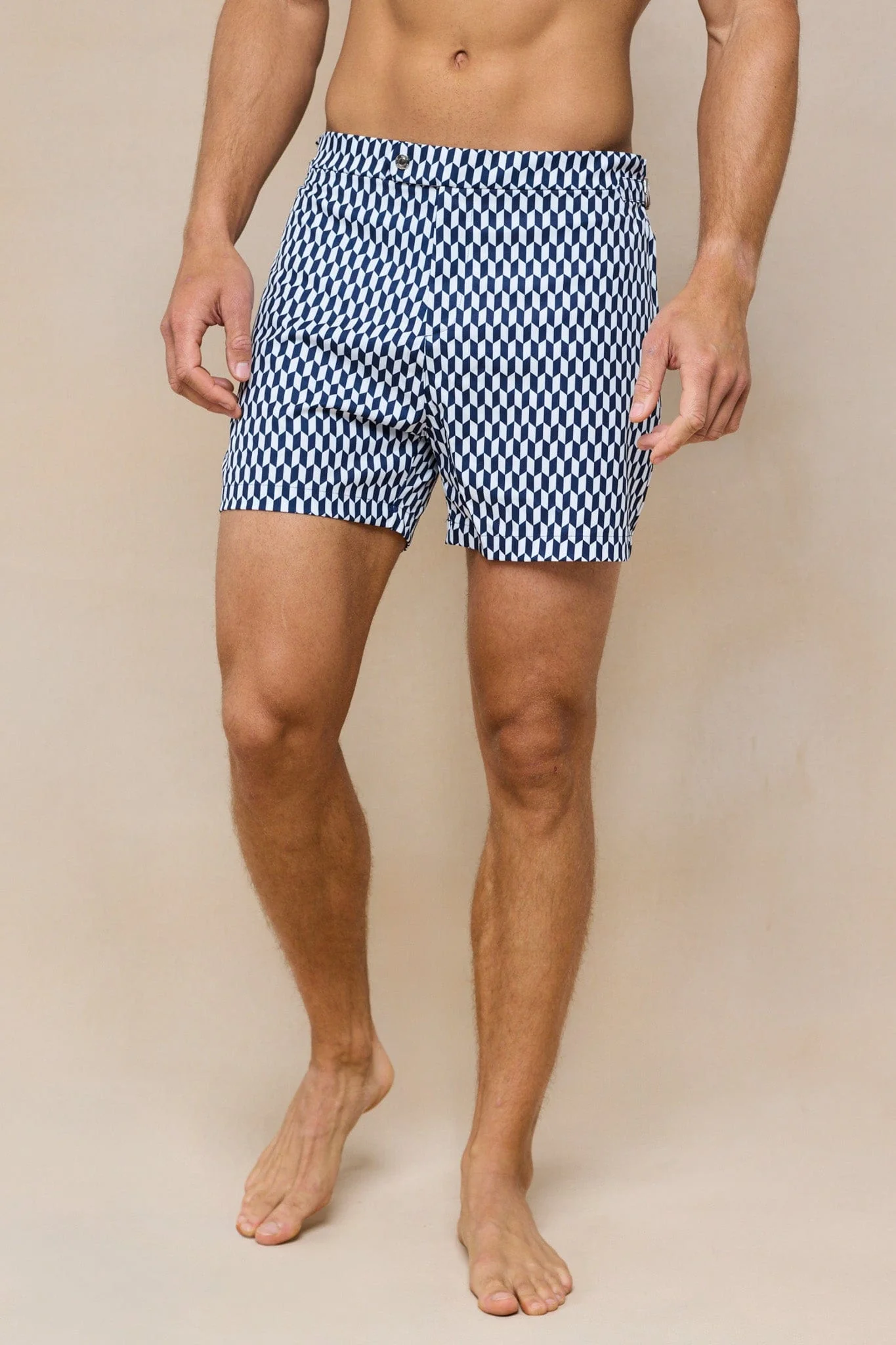 Rambla Printed Buckle Swim Short - Navy/White - Image 7