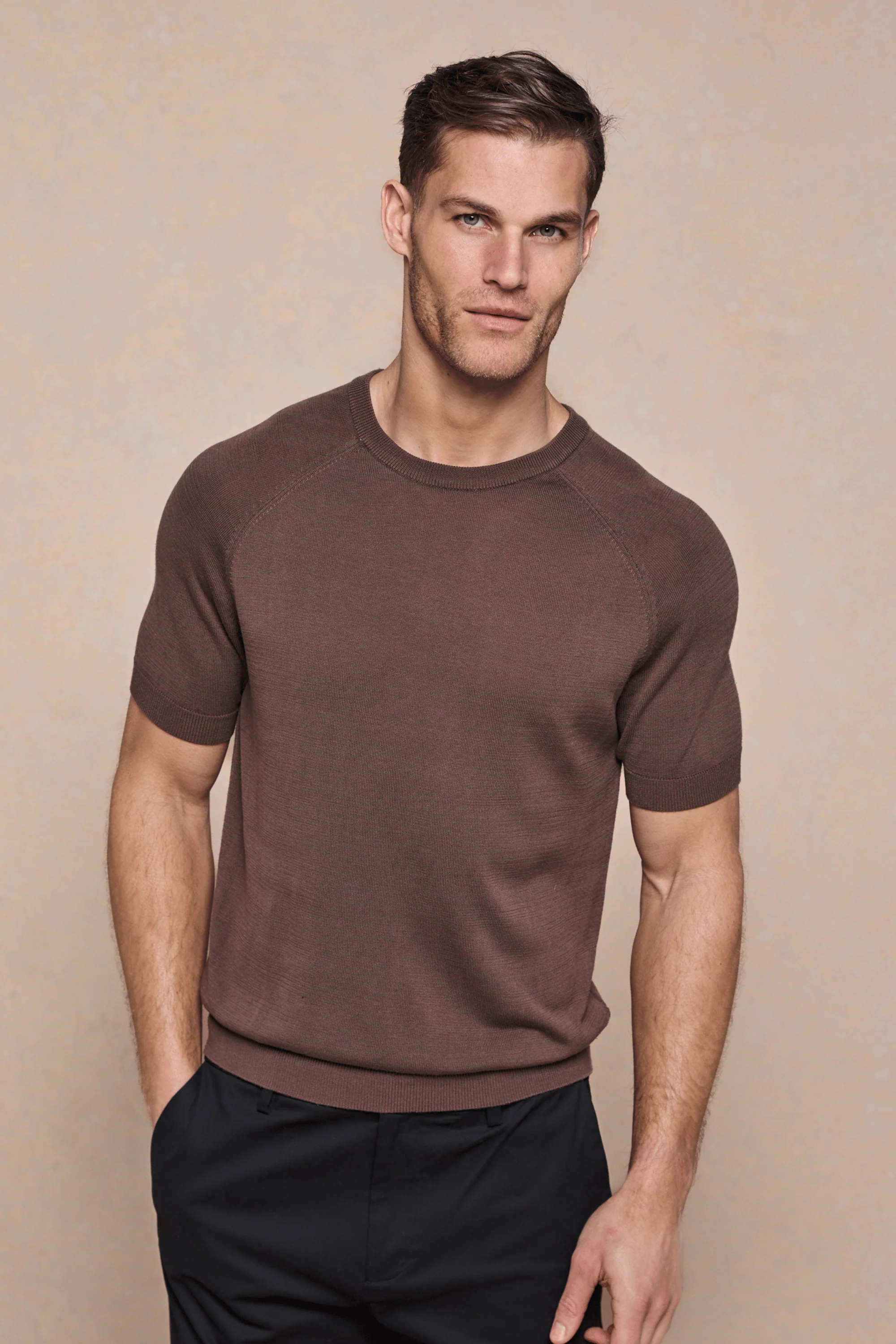 Riera Knit Crew Neck T-Shirt - Brown - Image 4