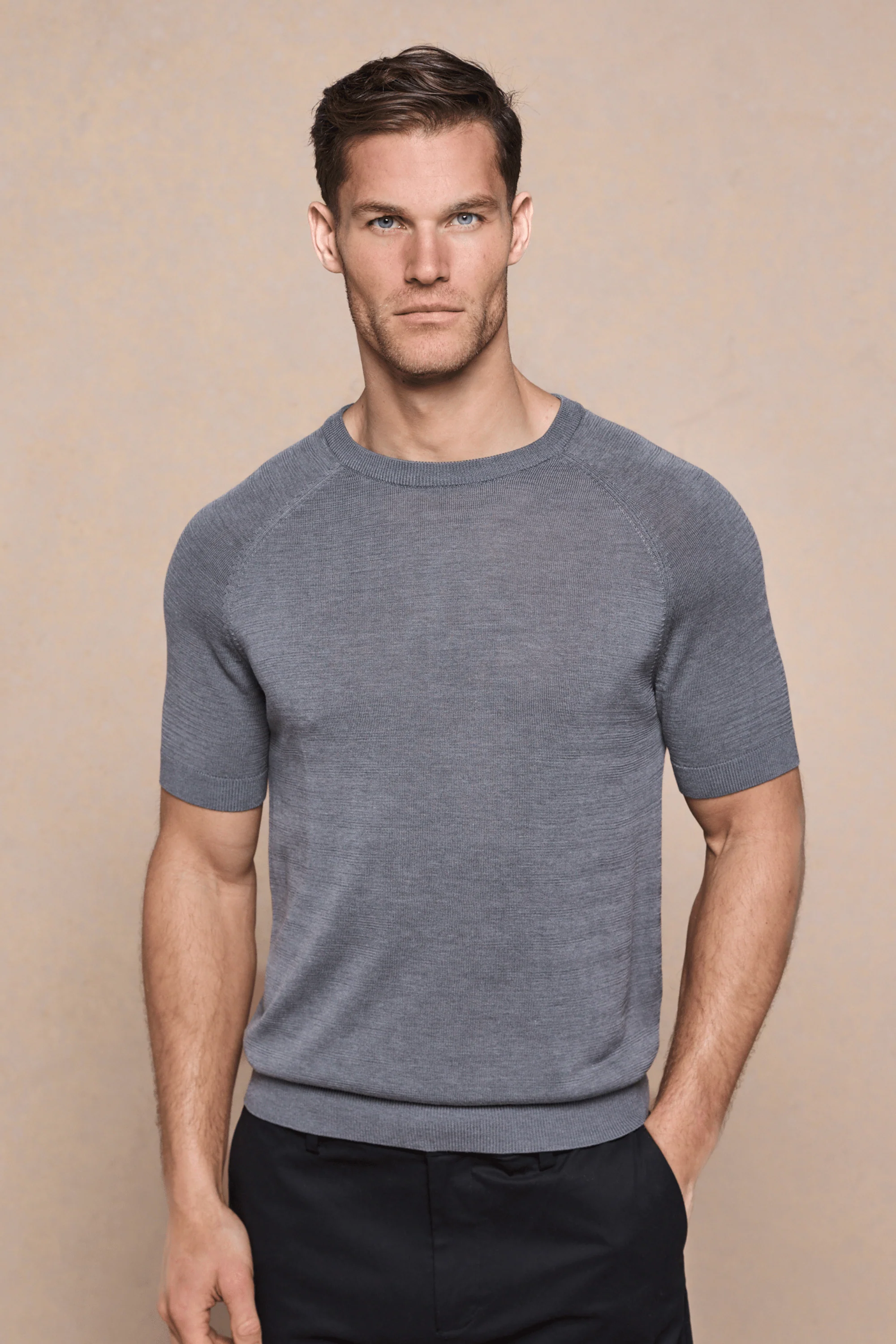Riera Knit Crew Neck T-Shirt - Grey Marl - Image 3