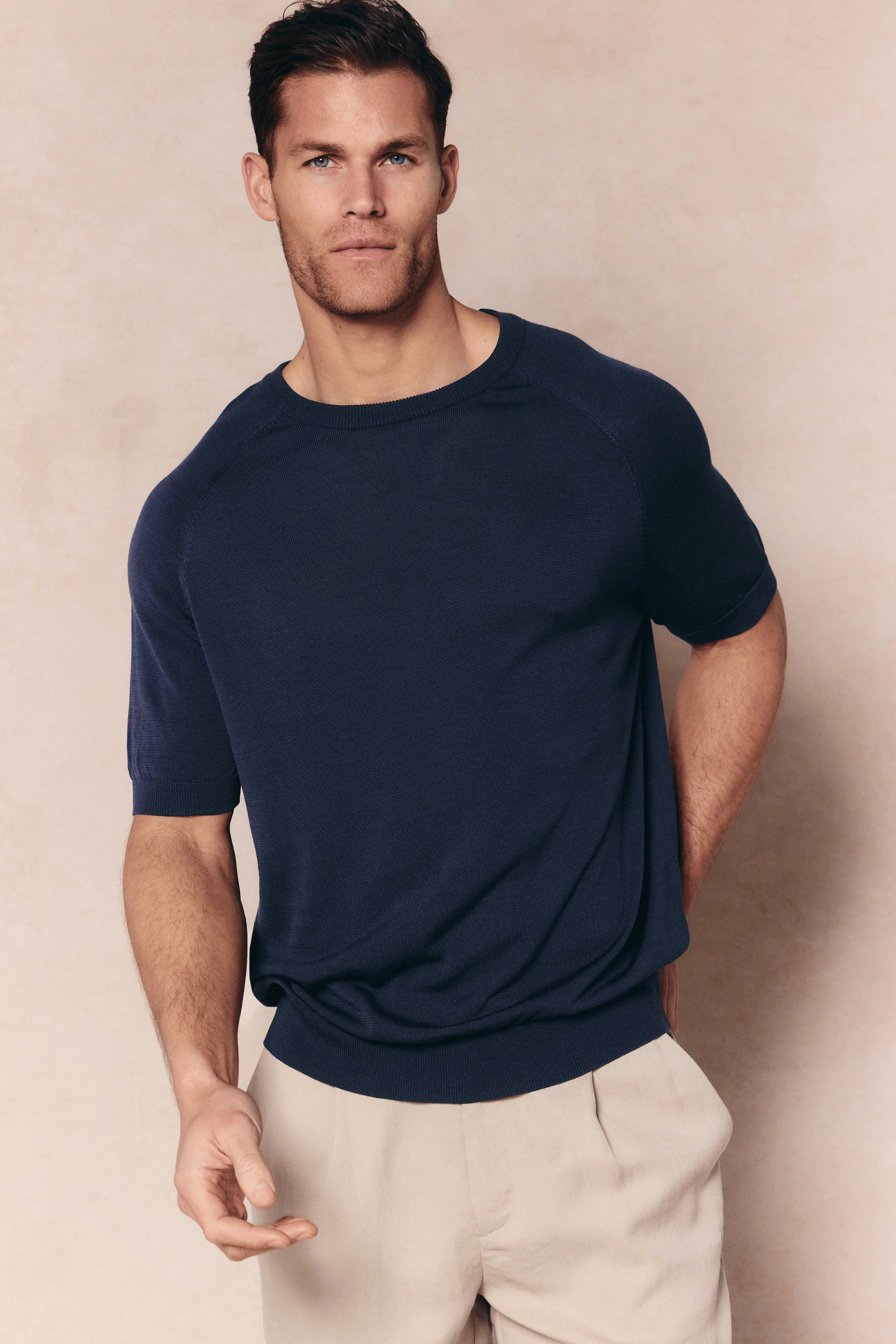 Riera Knit Crew Neck T-Shirt - Midnight Blue - Image 3