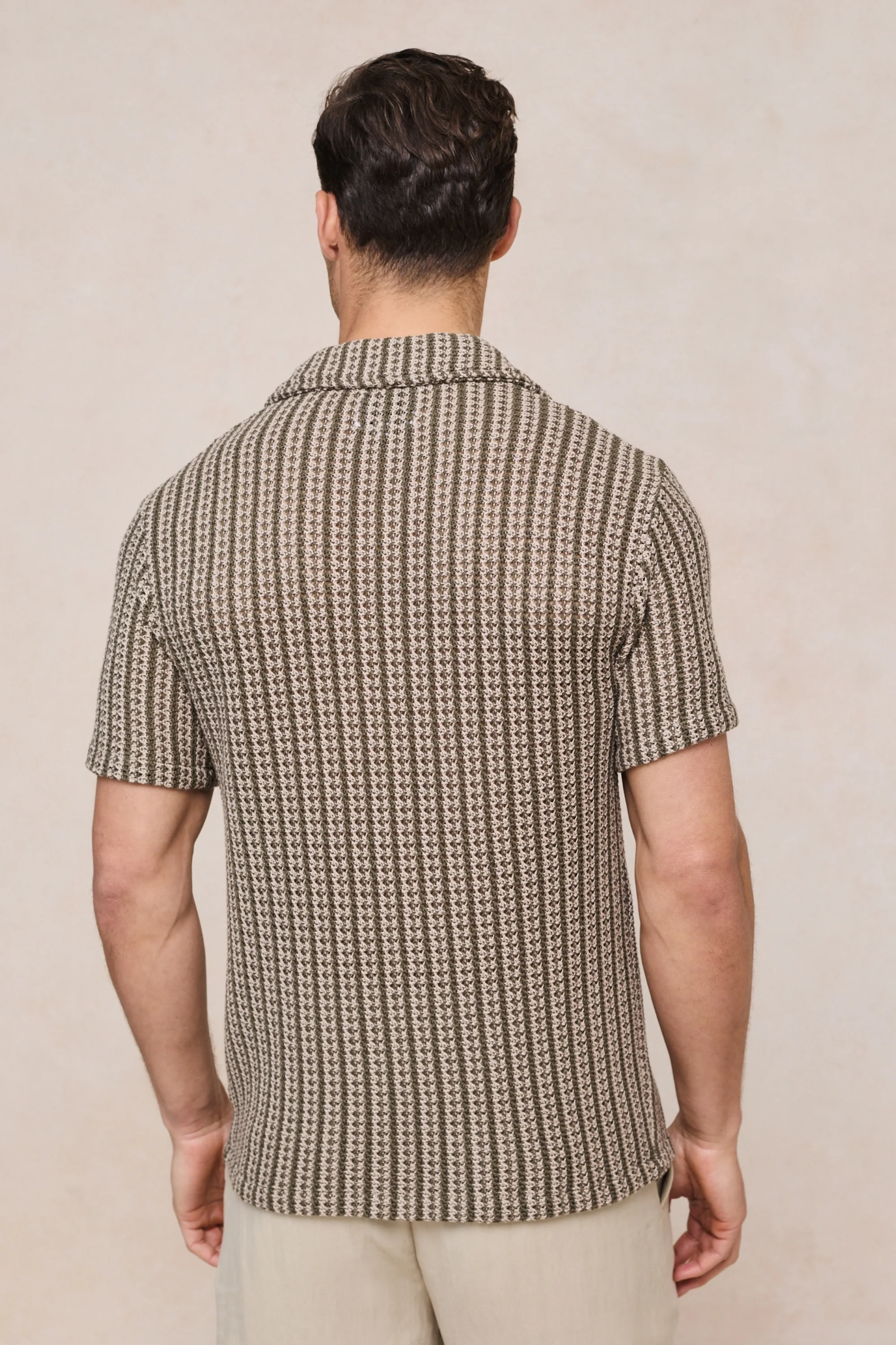 Salvador Knitted Camp Collar Shirt - Khaki/Sand - Image 5