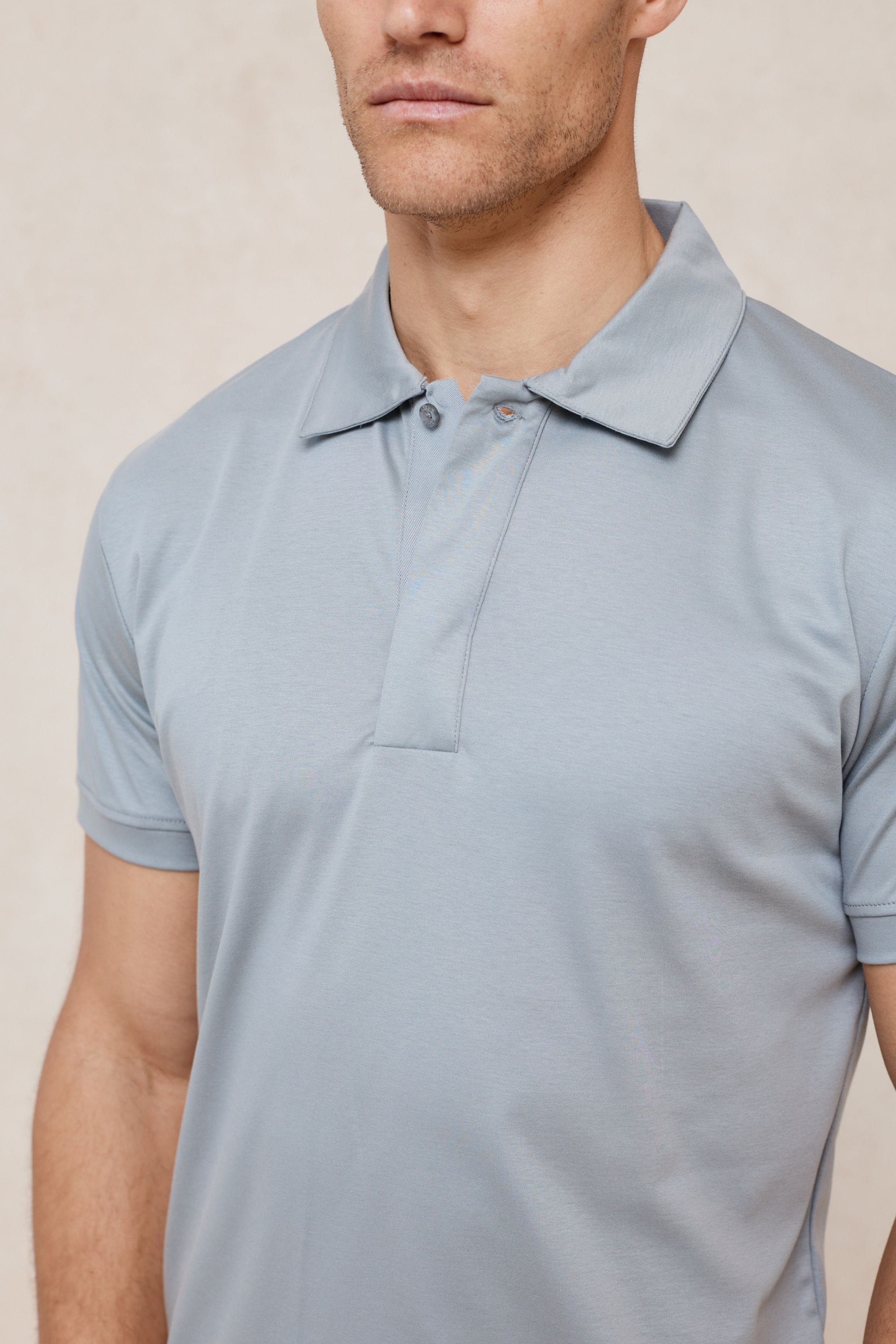 Santi Mercerised Polo Shirt - Light Pewter Blue - Image 5