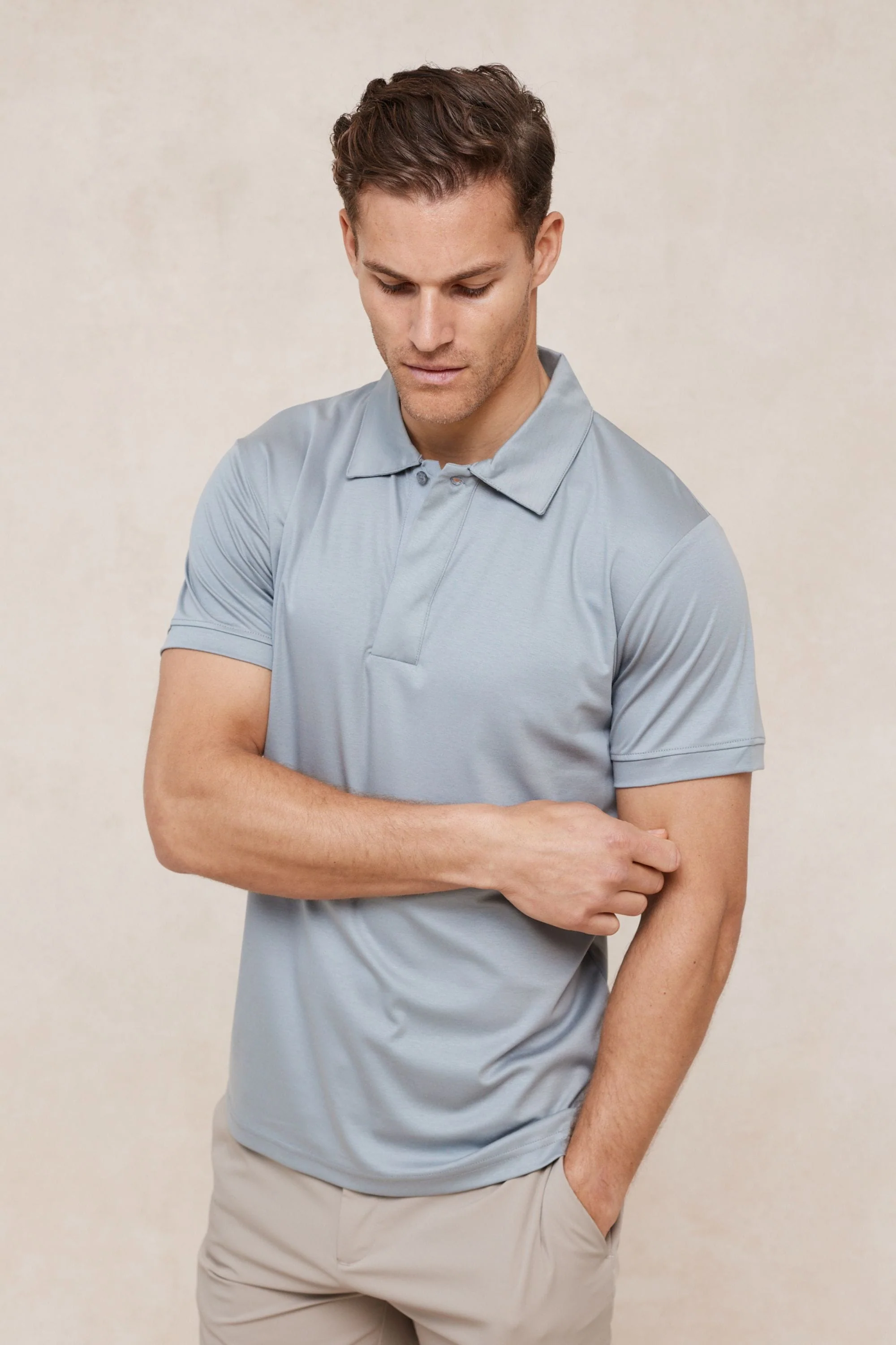 Santi Mercerised Polo Shirt - Light Pewter Blue - Image 6