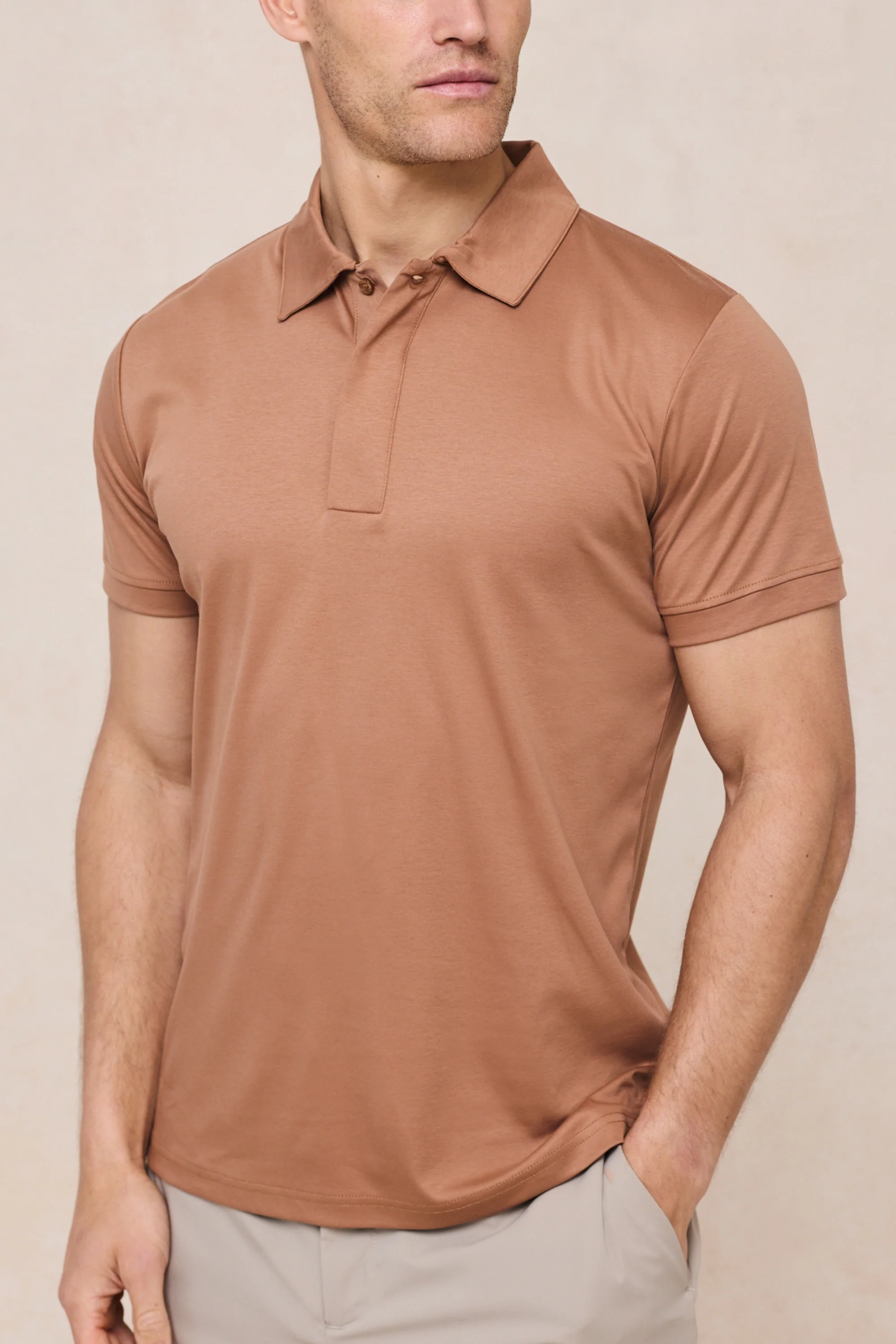 Santi Mercerised Polo Shirt - Rust Orange - Image 3