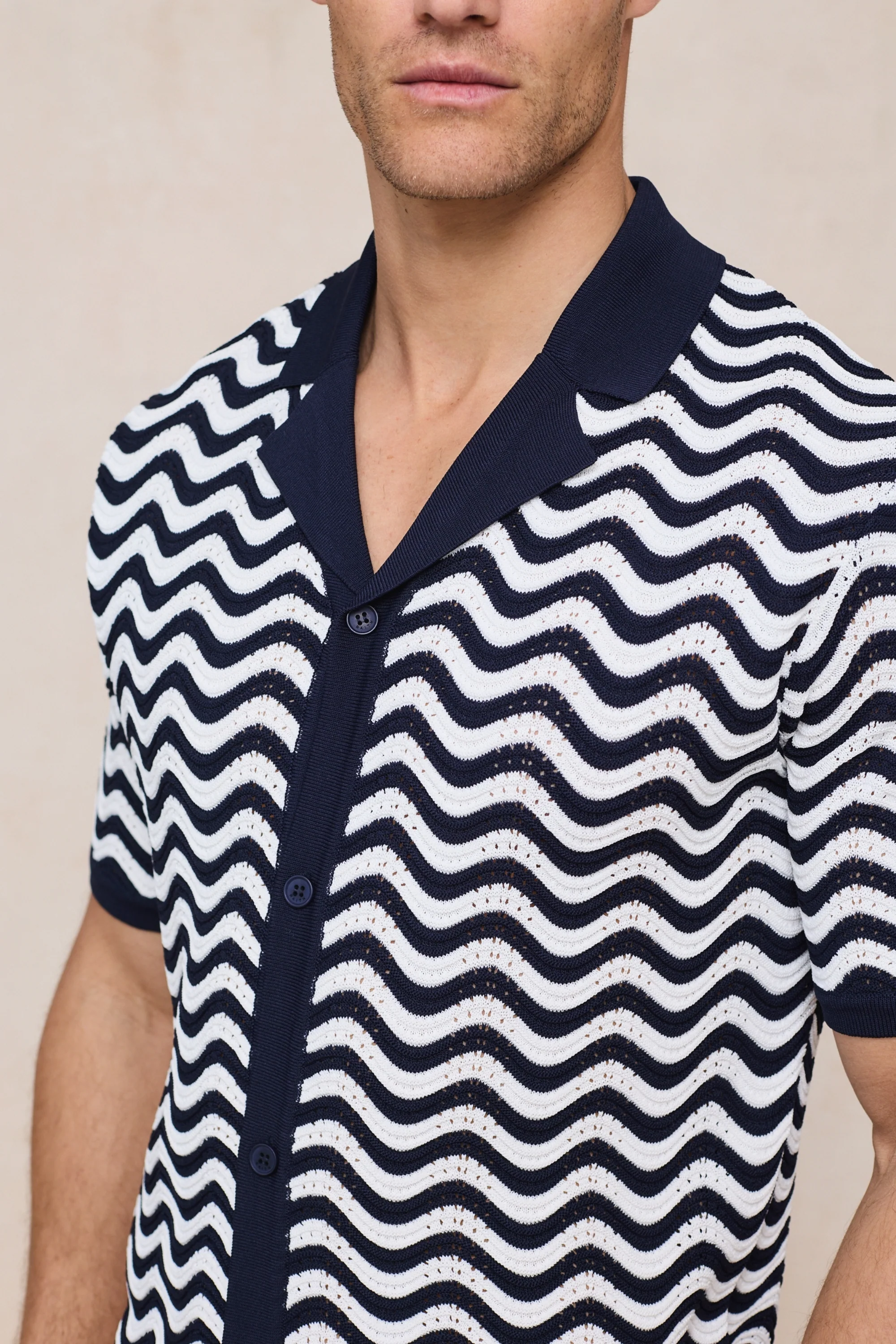 Serenita Knitted Shirt - Ecru/Navy - Image 5