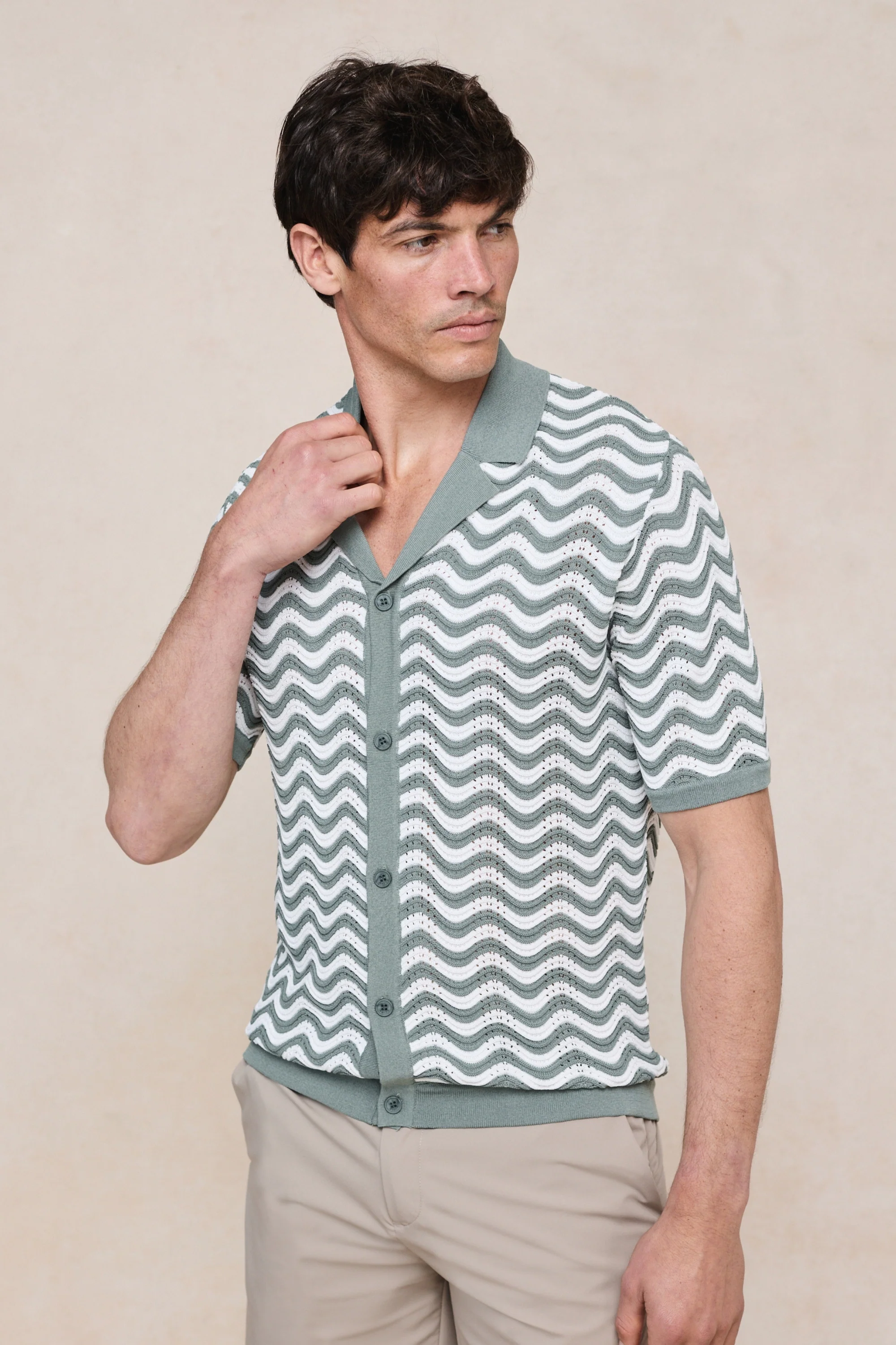 Serenita Knitted Shirt - Sage/White - Image 4