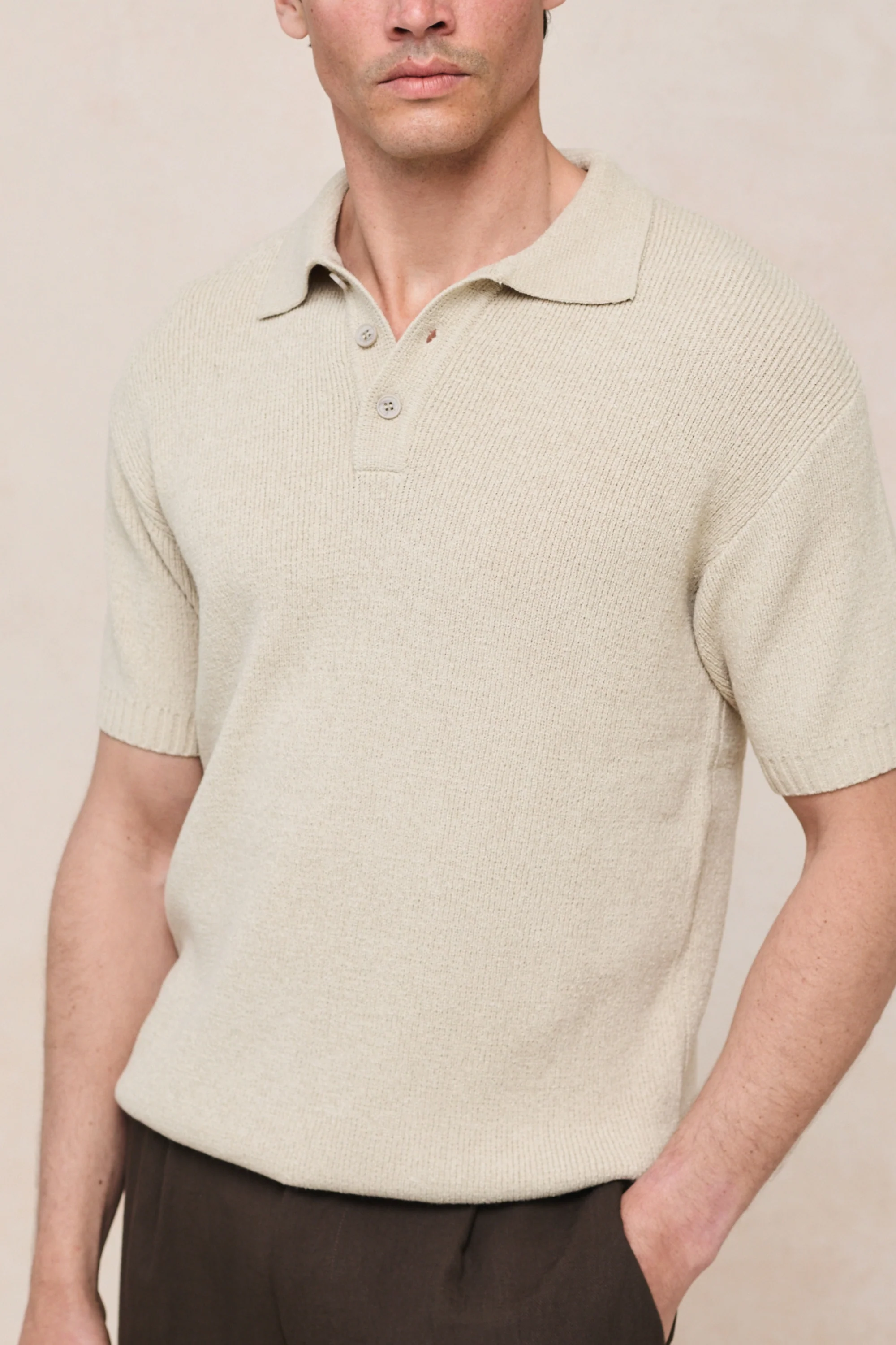 Sorelle Short Sleeve Rib Knit Polo - Sand - Image 3